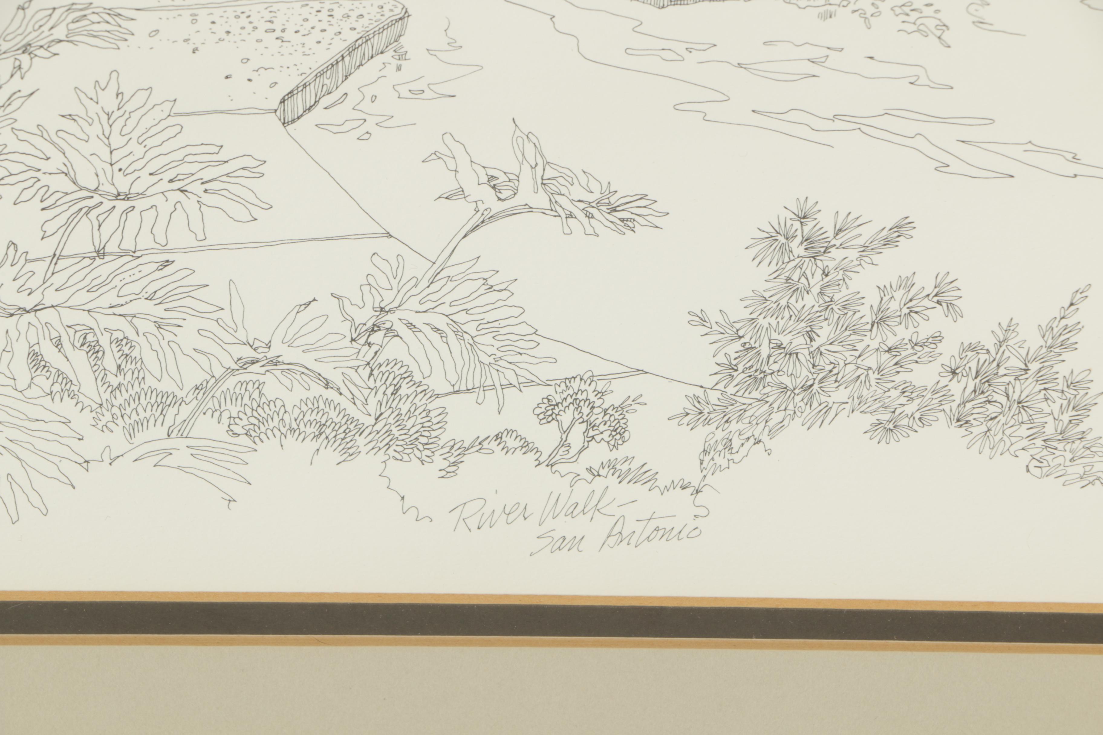 Offset Lithographs After Norman Baxter of Texas Architecture