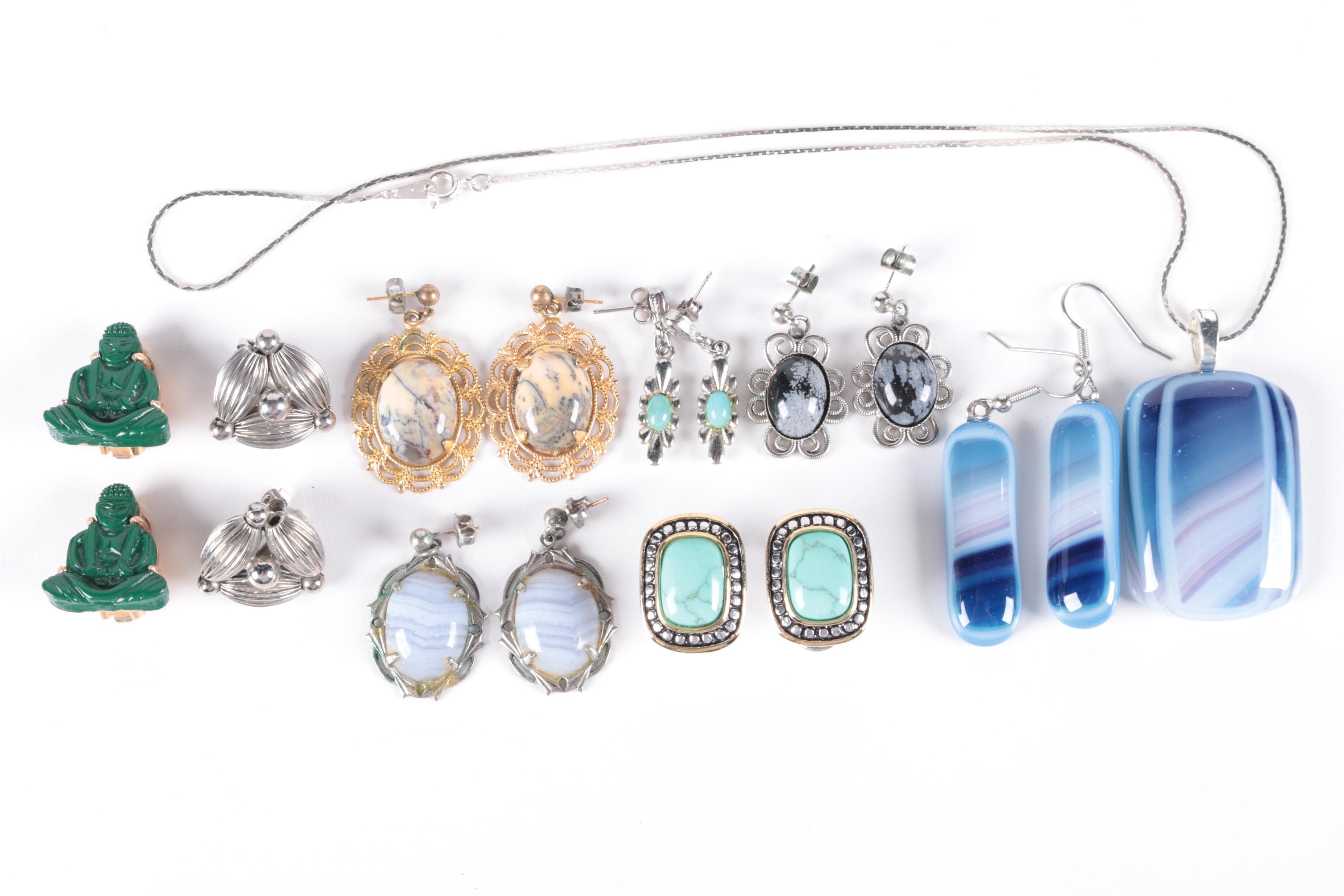 Assortment of Vintage Costume Jewelry with Stone Accents