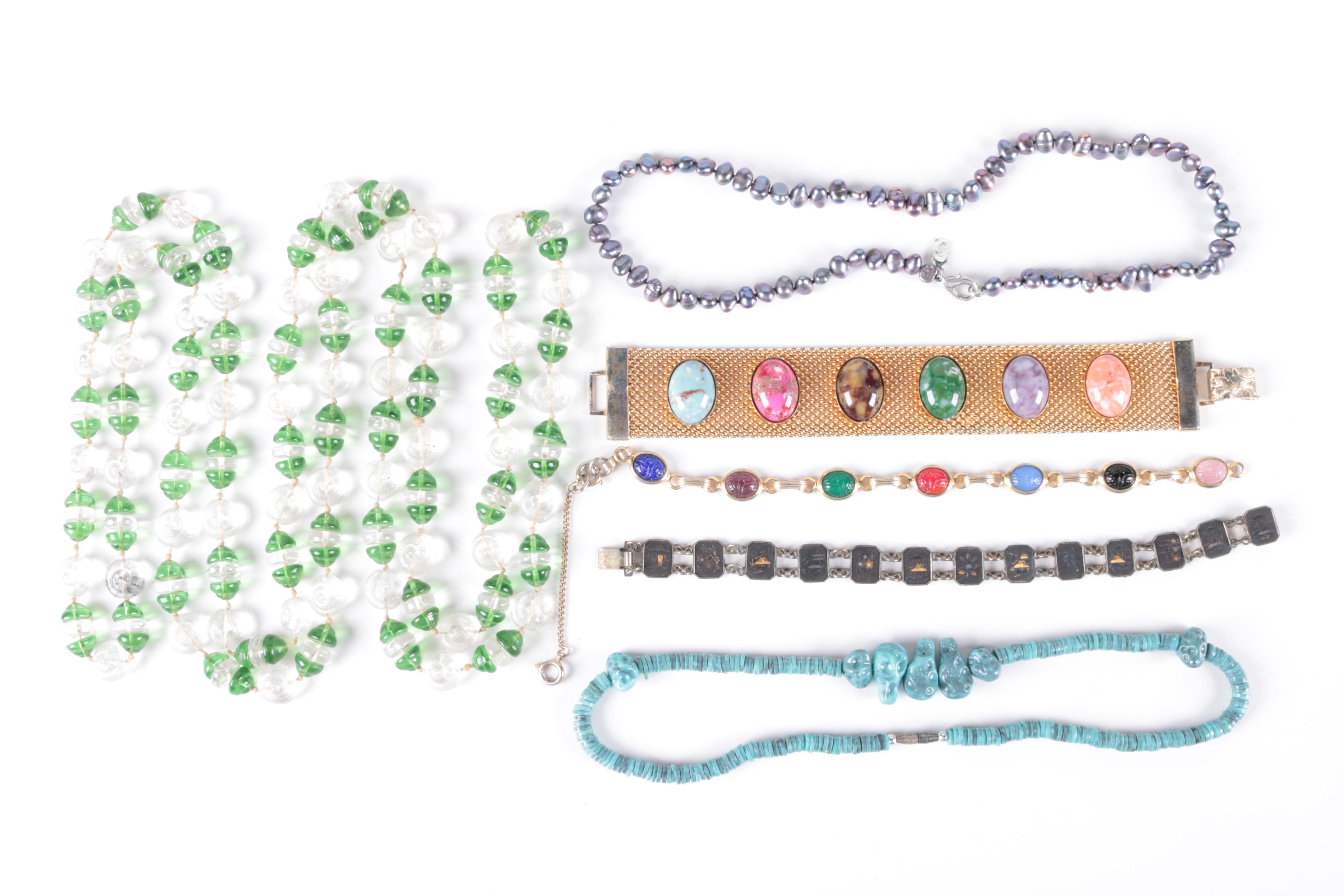 Assortment of Vintage Costume Jewelry with Stone Accents