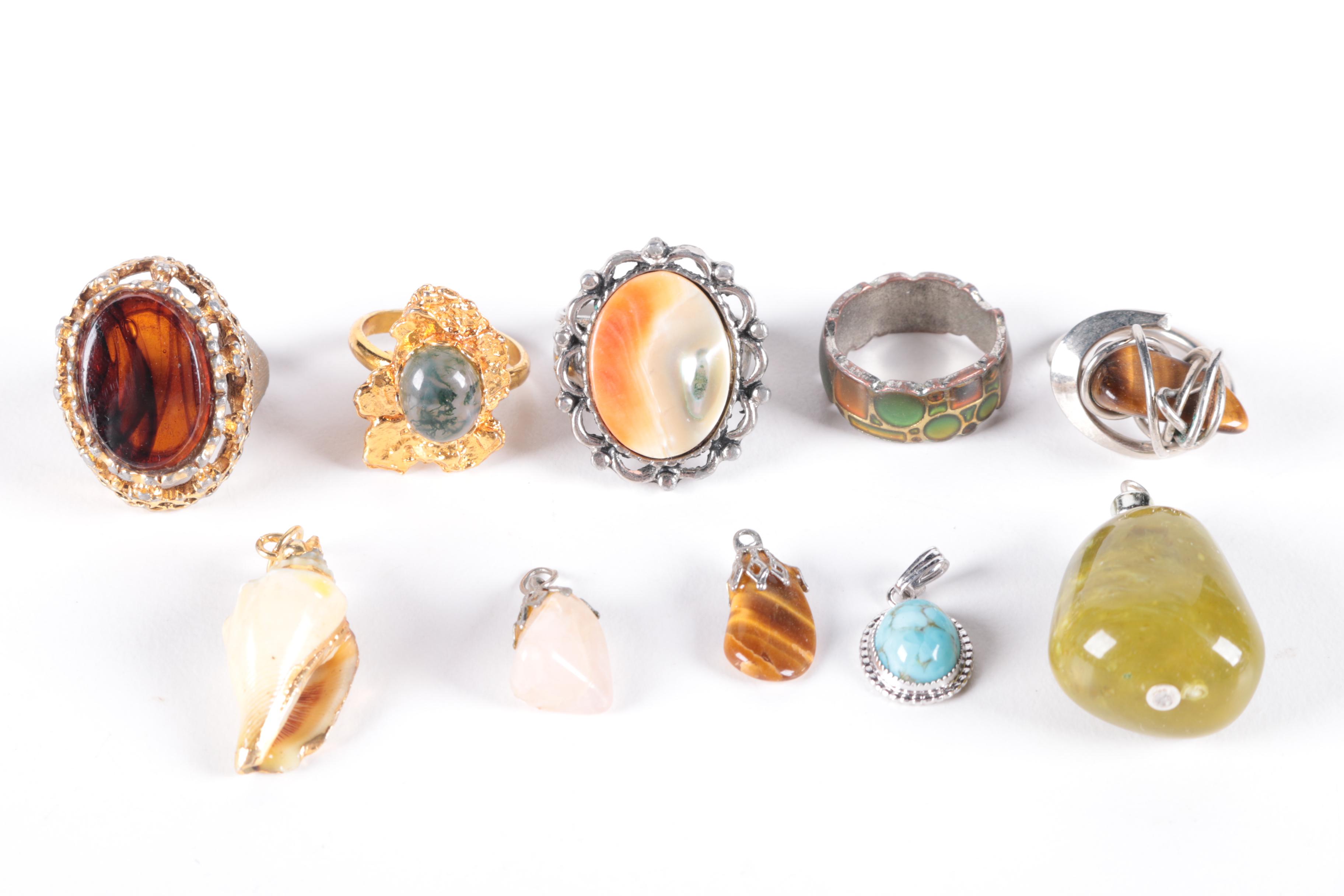 Assortment of Vintage Costume Jewelry with Stone Accents