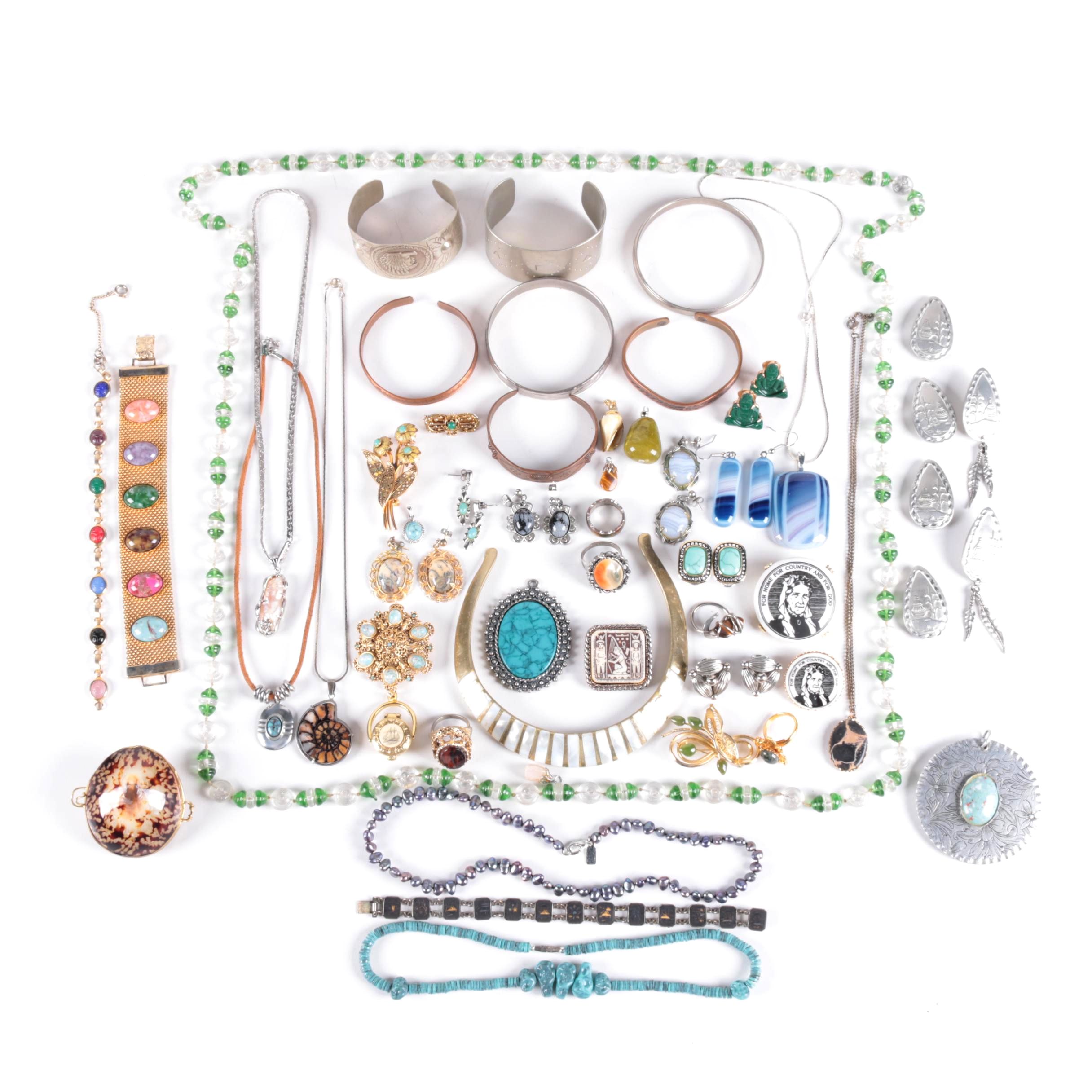 Assortment of Vintage Costume Jewelry with Stone Accents