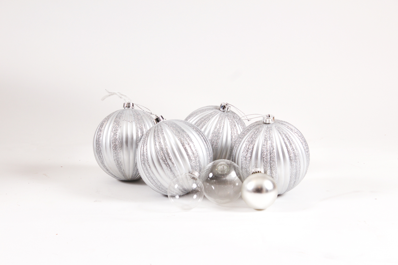 Collection of Silver and Clear Glass Ornaments
