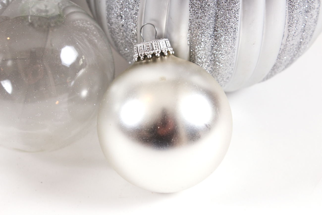 Collection of Silver and Clear Glass Ornaments