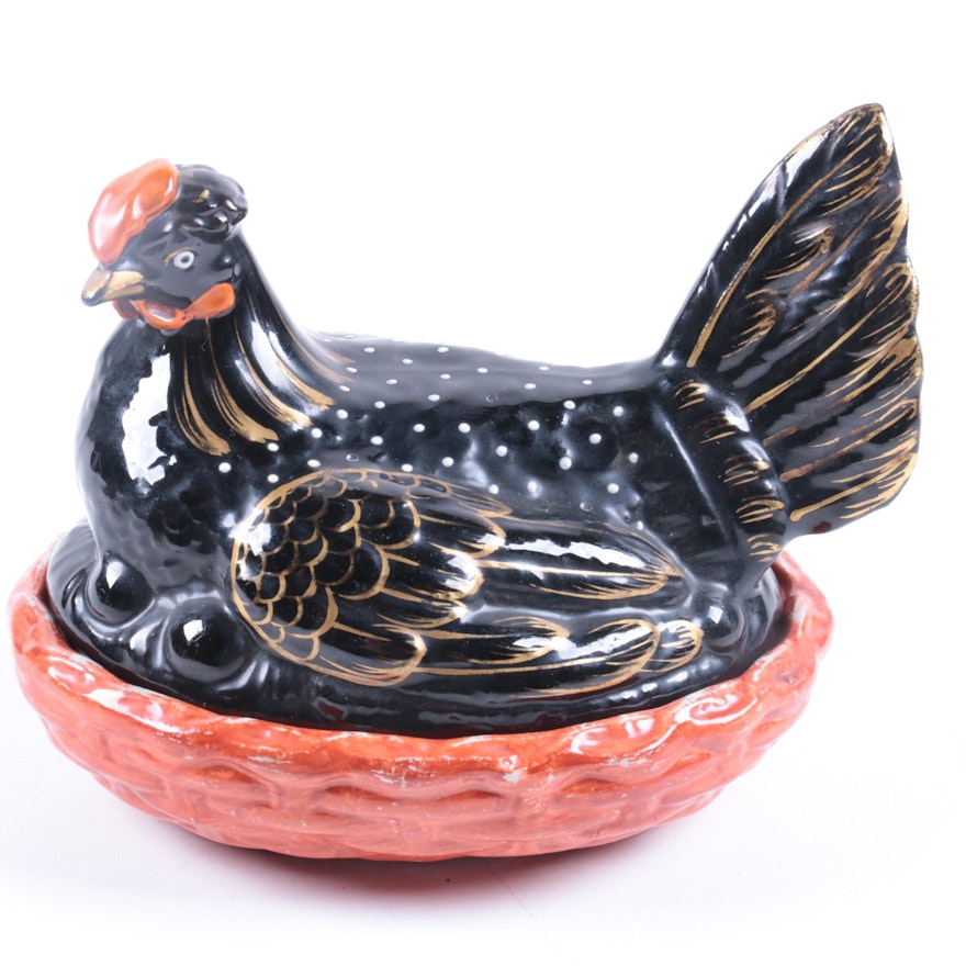 Hand-Painted Lidded Chicken Dish