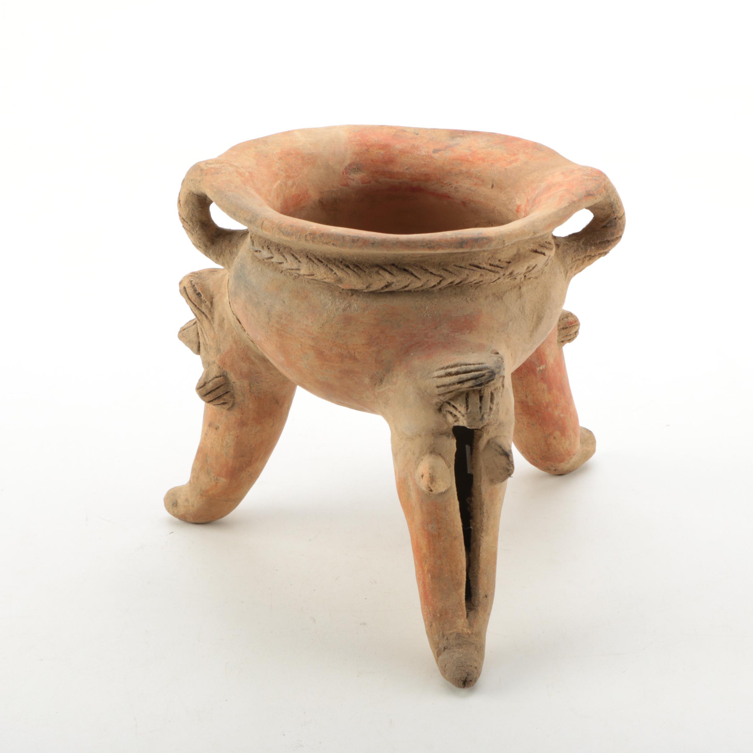 Central American Pre-Columbian Style Rattle Leg Effigy Pots and Male Figure