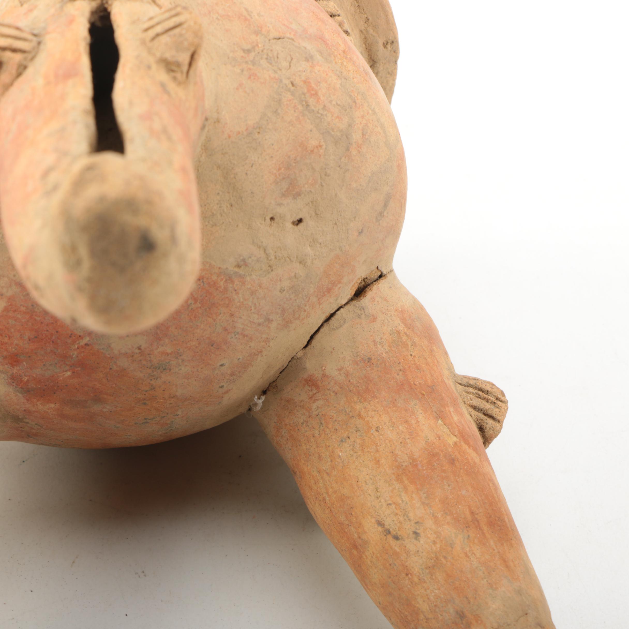 Central American Pre-Columbian Style Rattle Leg Effigy Pots and Male Figure