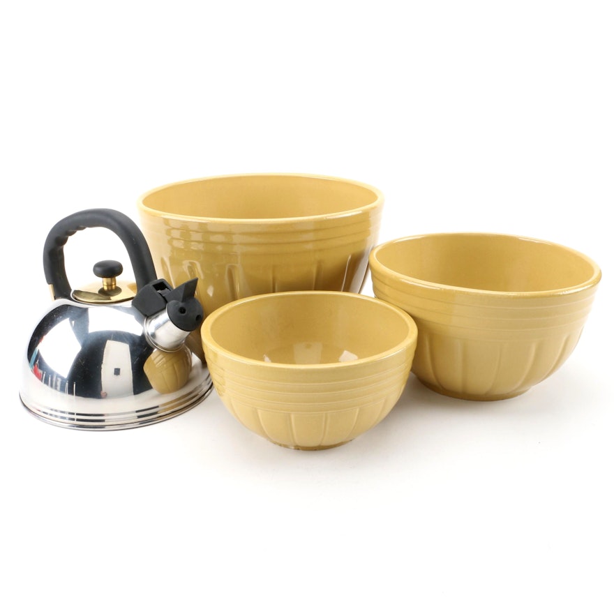 Robinson Ransbottom Nesting Mixing Bowls and Cook's Club Tea Kettle