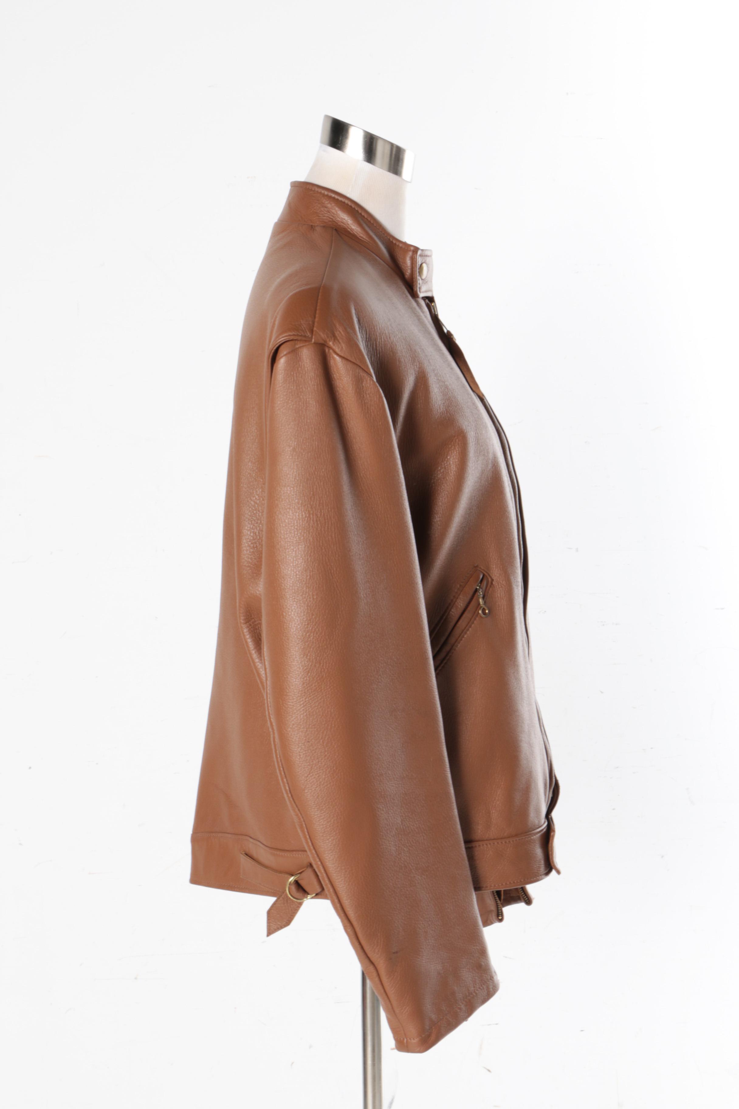 Men's Brown Leather Jacket and Gloves