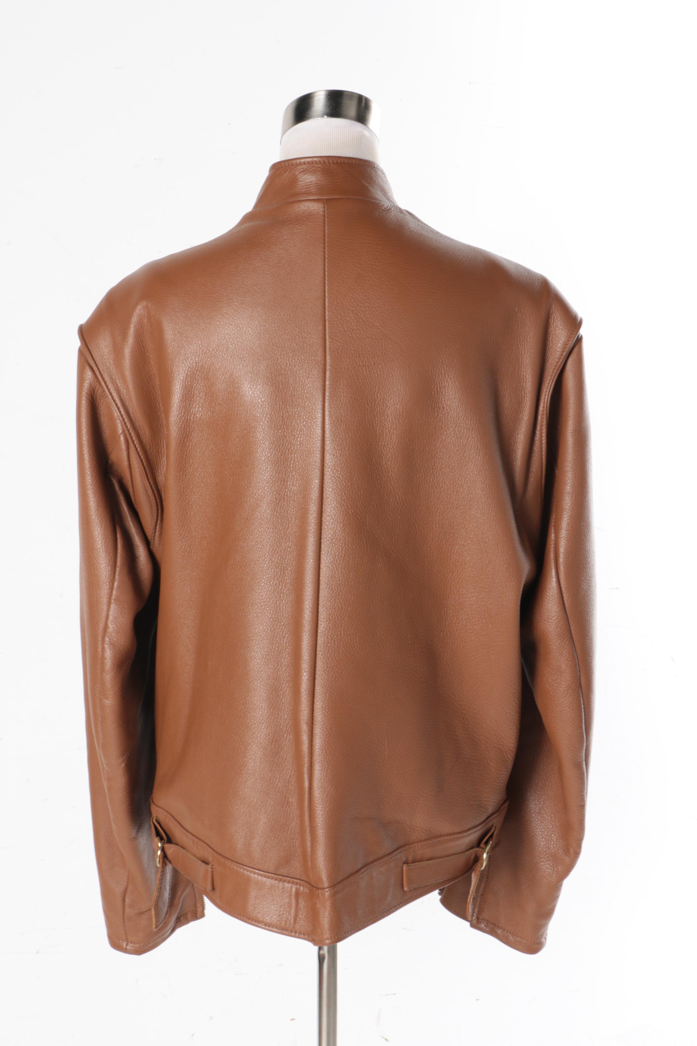 Men's Brown Leather Jacket and Gloves