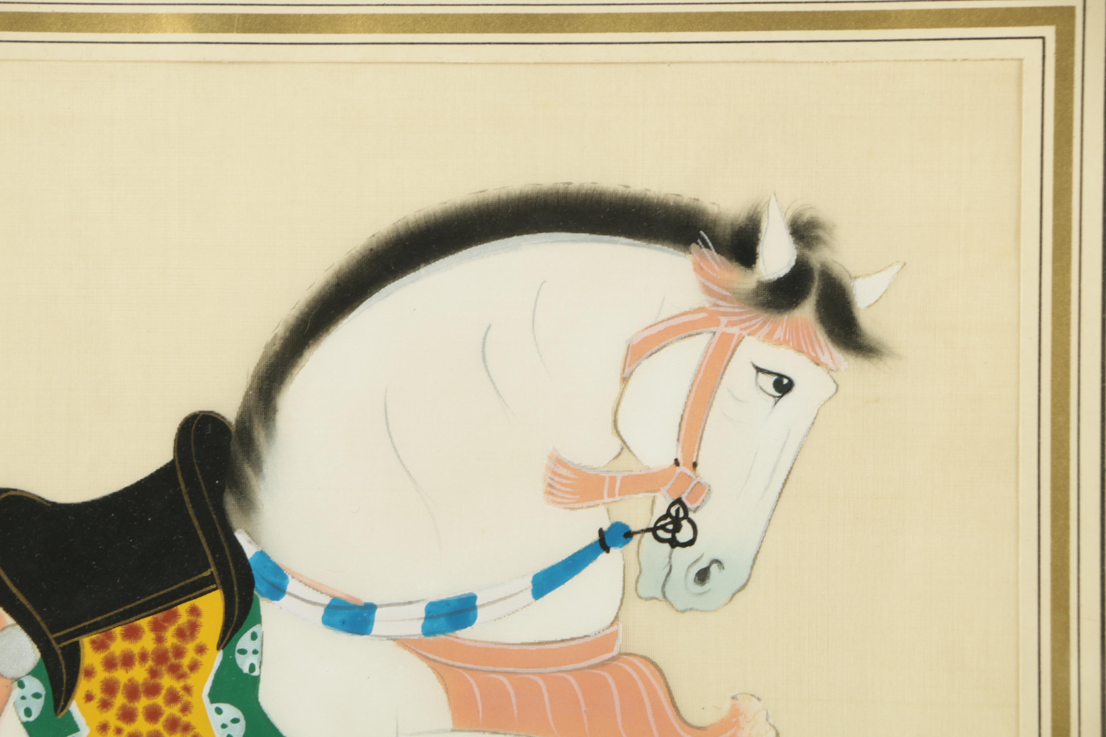 Two East Asian Gouache Paintings On Silk of Horses