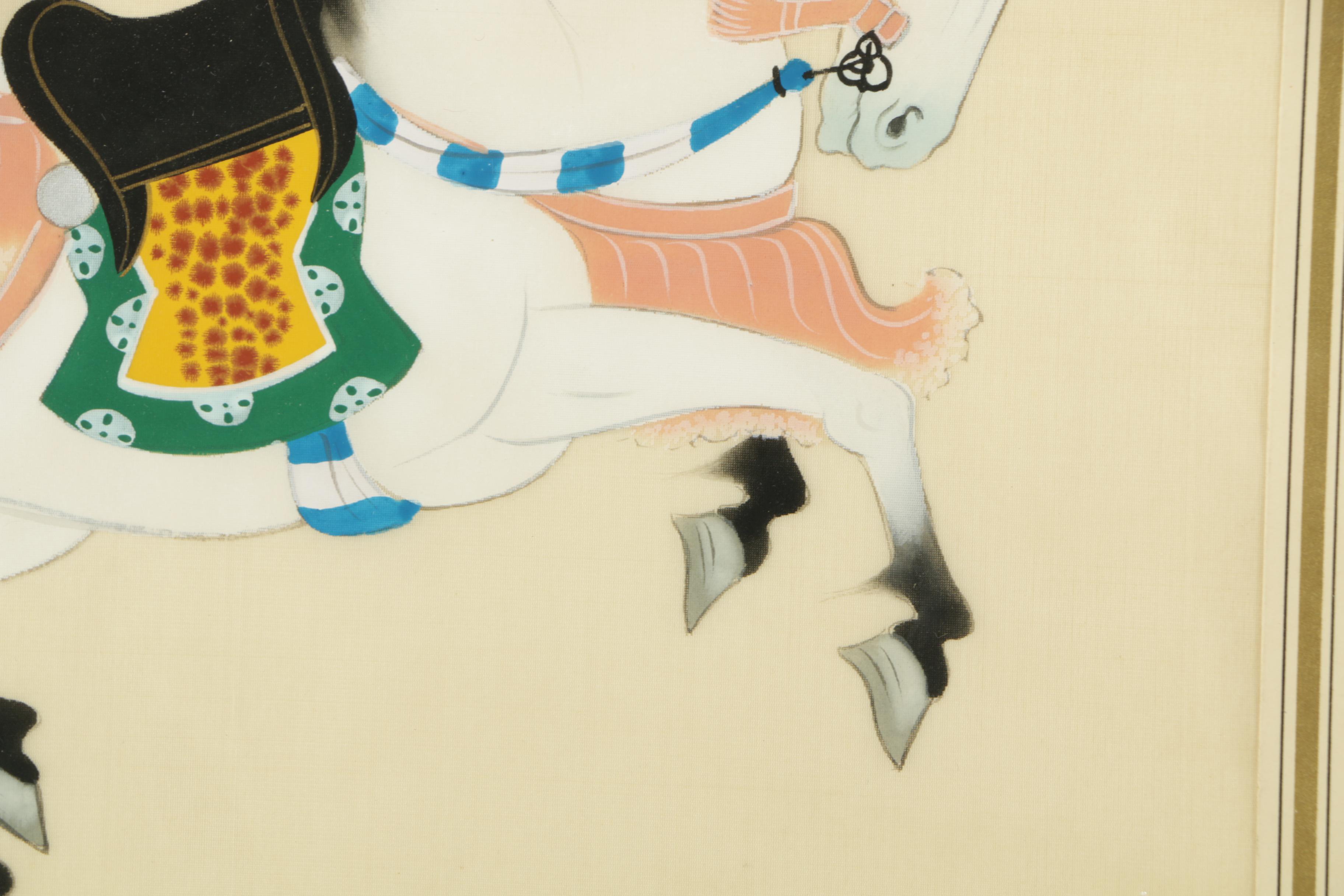 Two East Asian Gouache Paintings On Silk of Horses