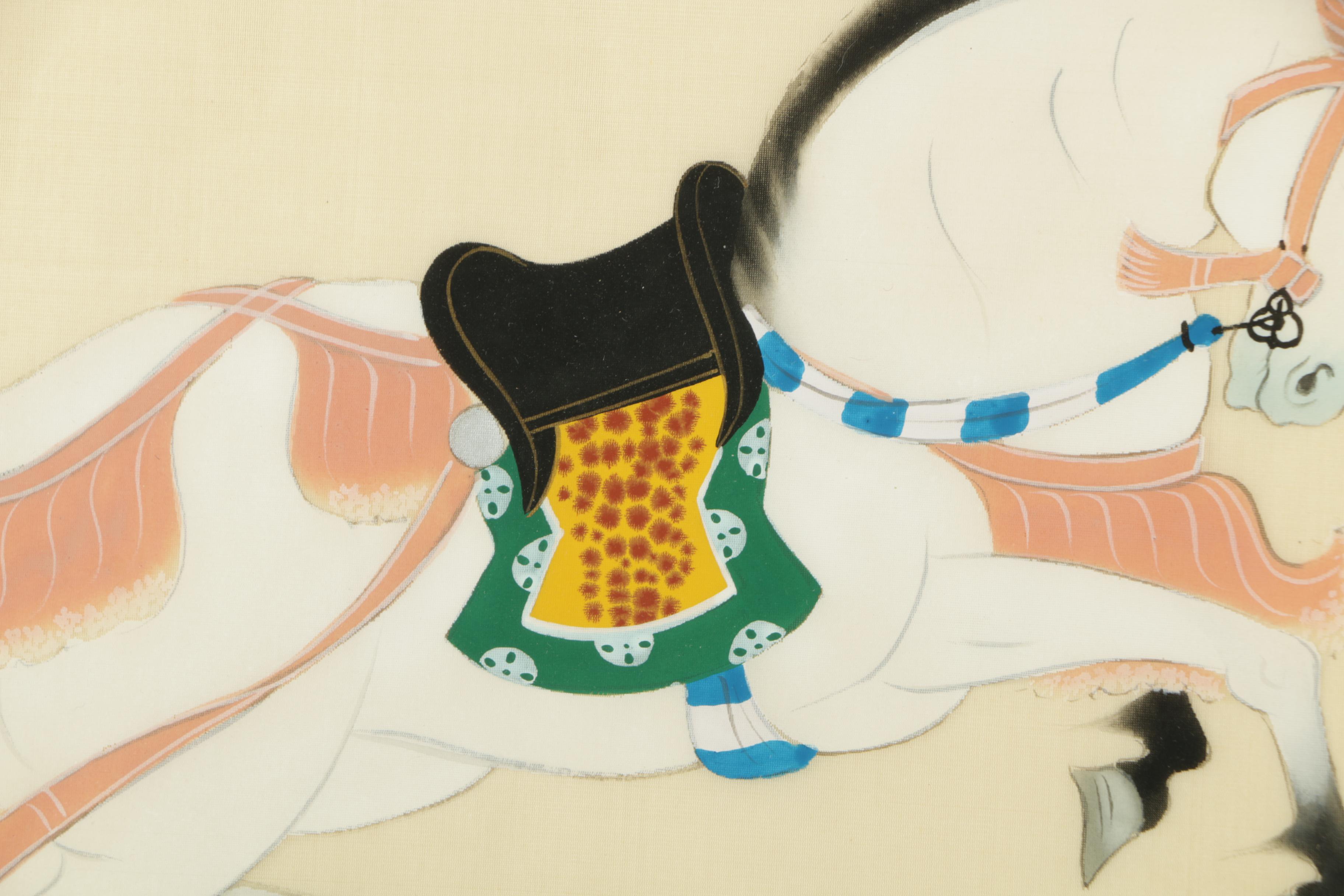 Two East Asian Gouache Paintings On Silk of Horses