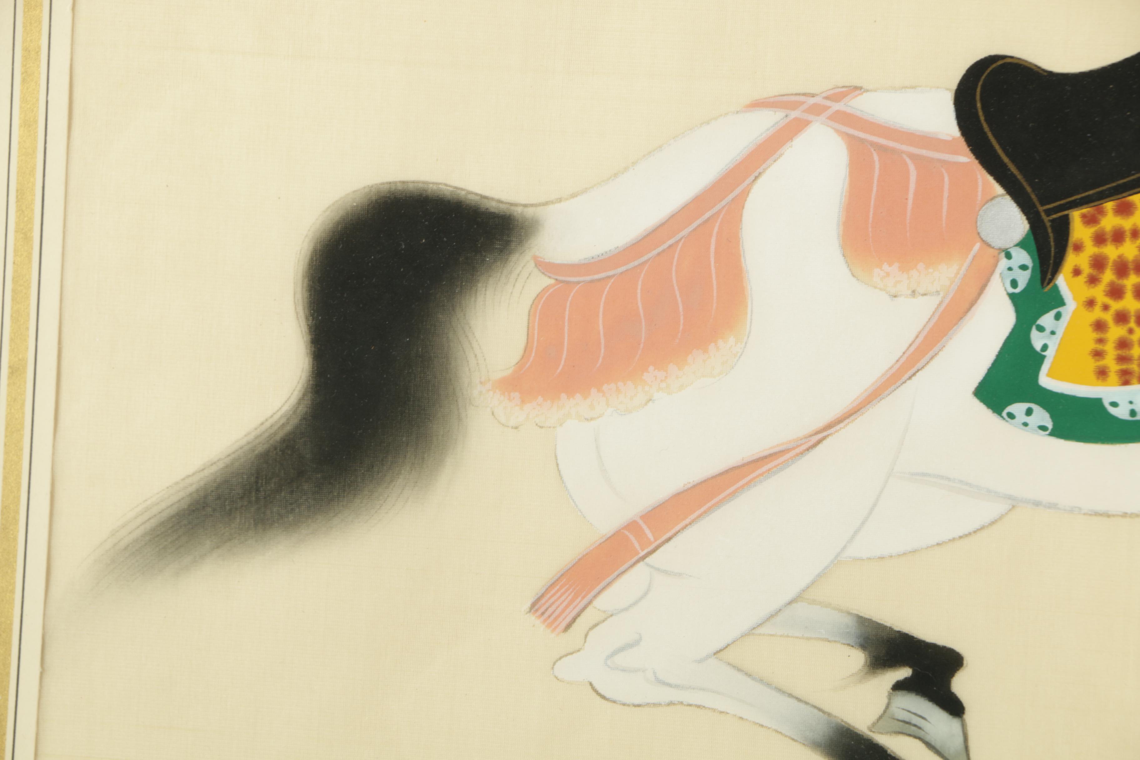 Two East Asian Gouache Paintings On Silk of Horses