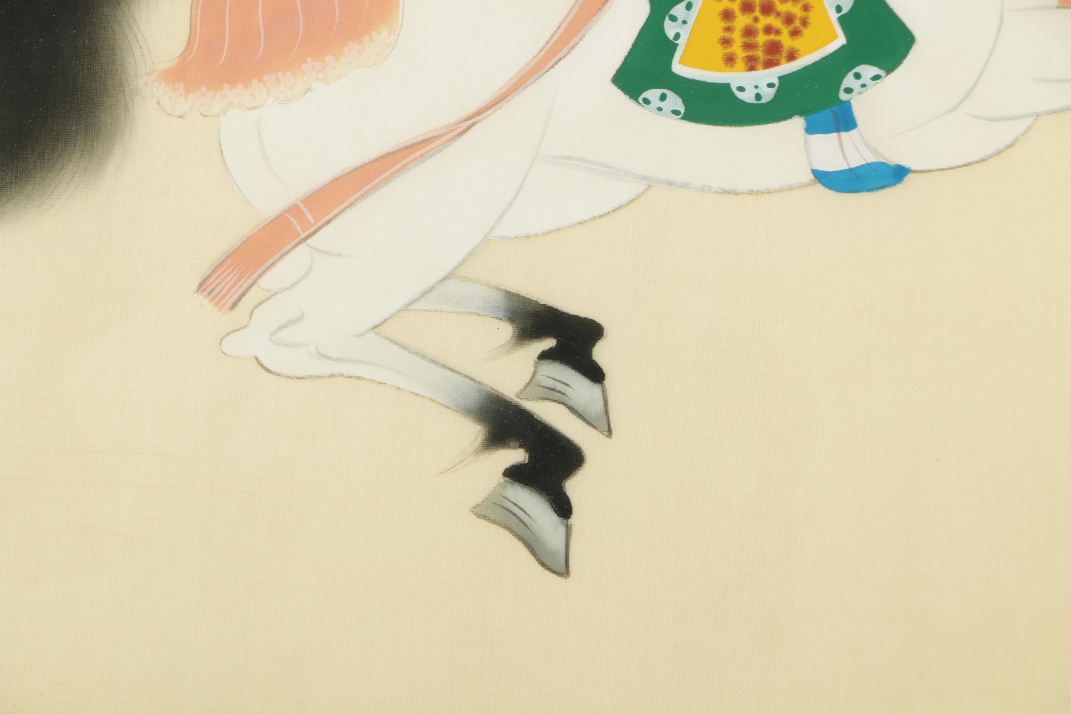 Two East Asian Gouache Paintings On Silk of Horses