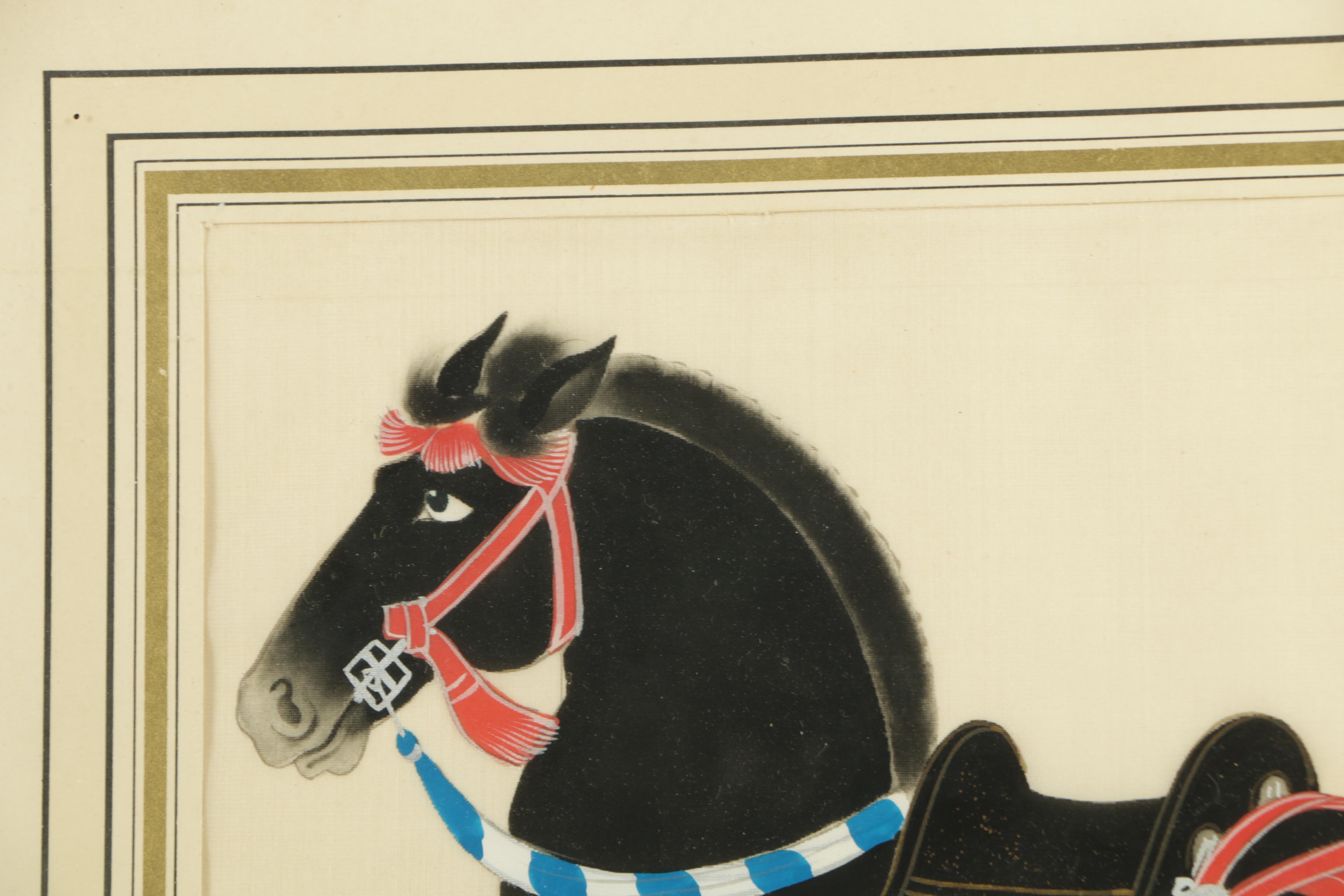 Two East Asian Gouache Paintings On Silk of Horses