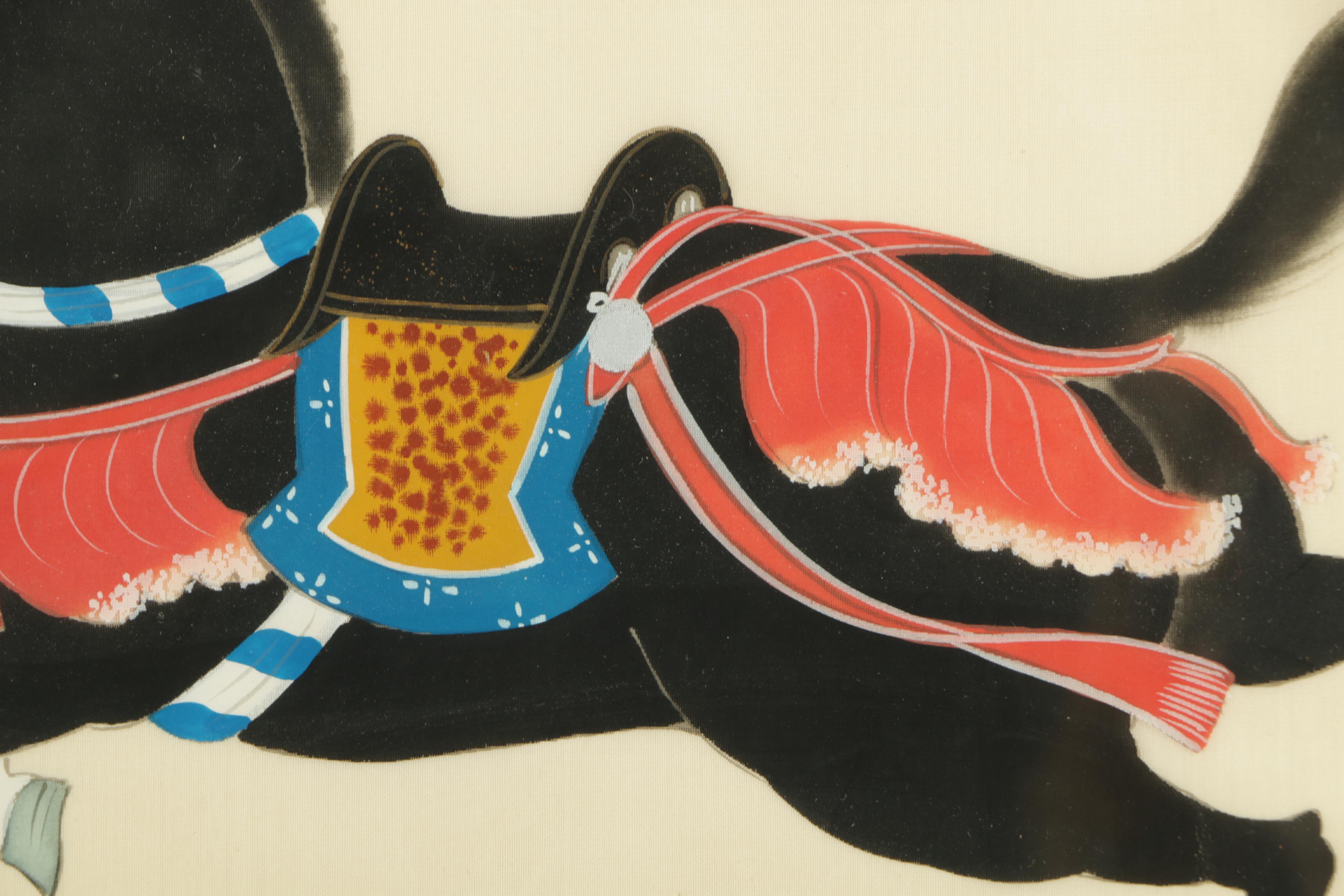 Two East Asian Gouache Paintings On Silk of Horses
