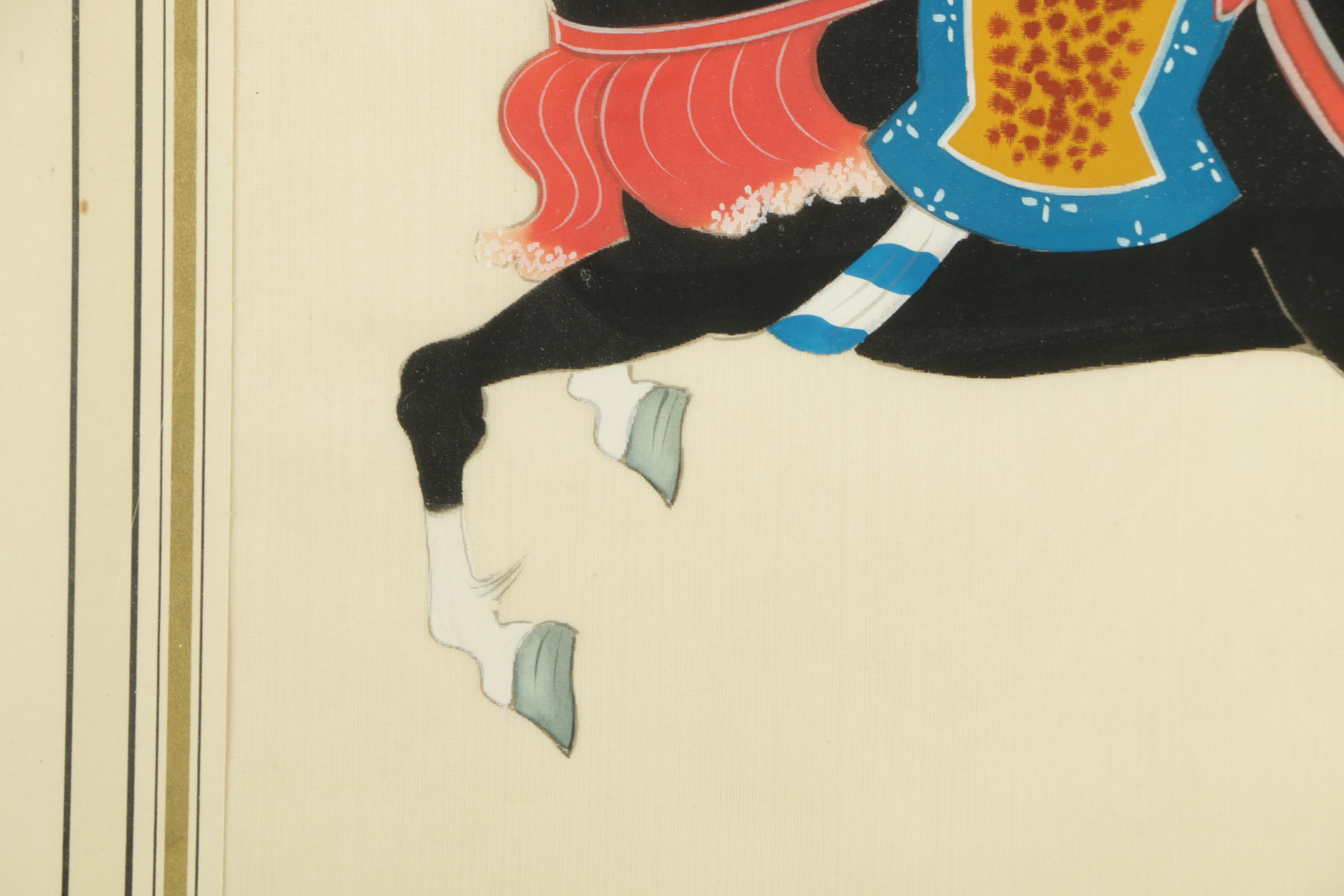 Two East Asian Gouache Paintings On Silk of Horses