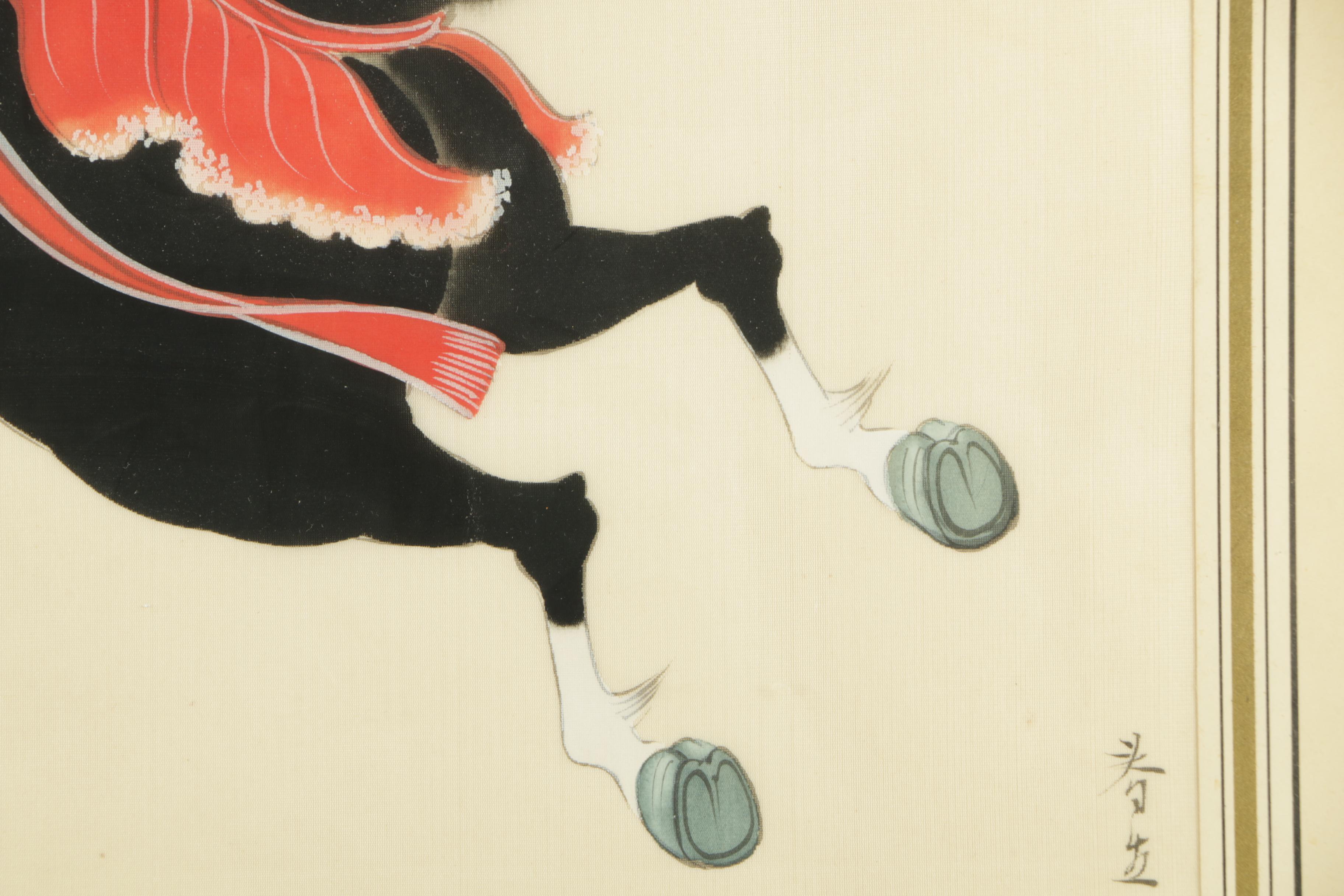Two East Asian Gouache Paintings On Silk of Horses