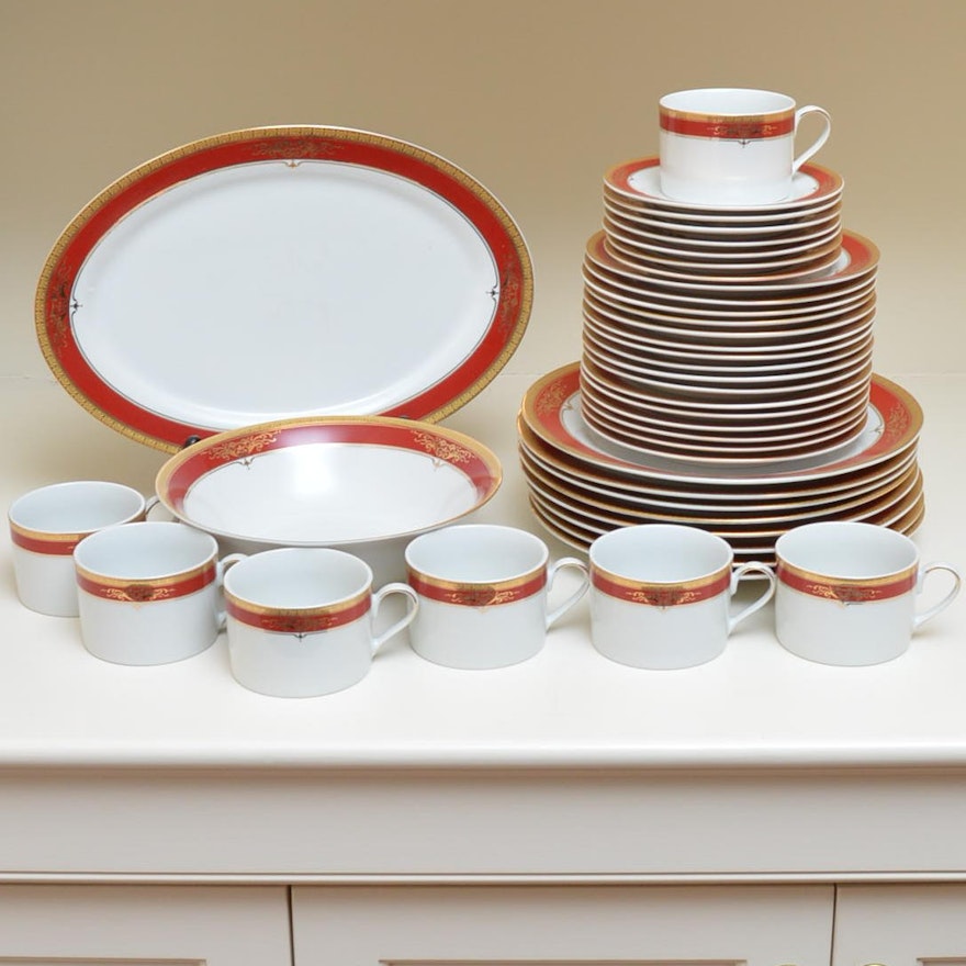 Royal Scotland Porcelain Tableware with Red and Gold Tone Decoration