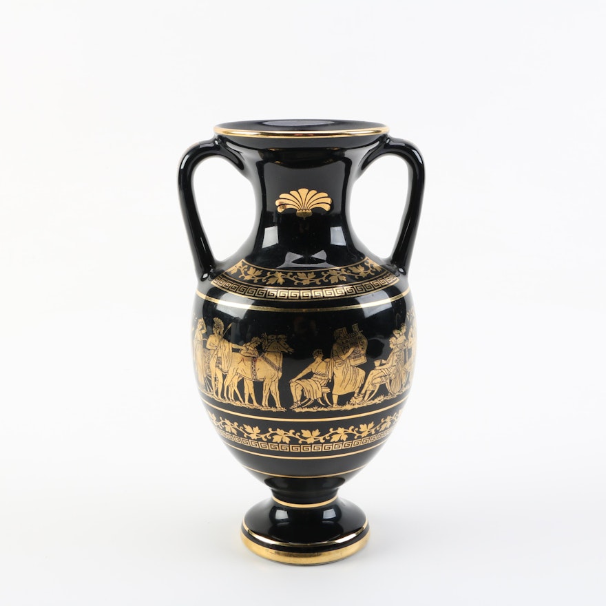 Contemporary Reproduction Grecian Urn with 24K Gold Detail