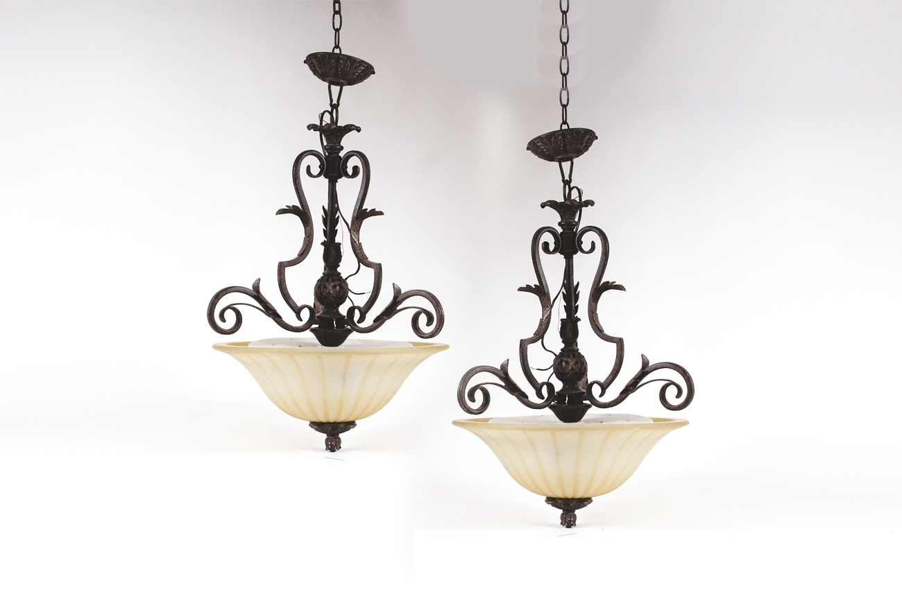 Pair of Quorum Lighting Francesca Wrought Iron Chandeliers