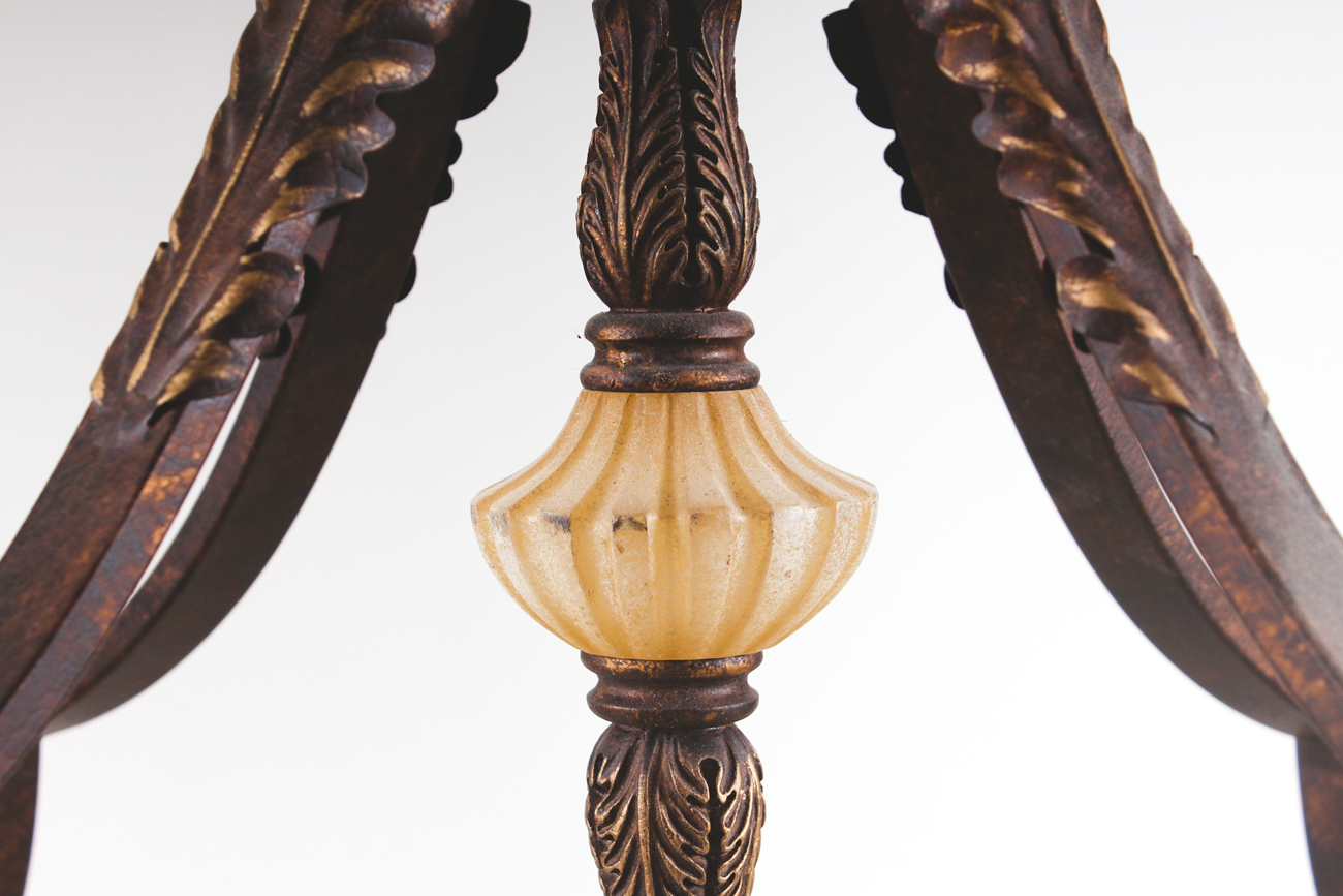 Large Frosted Glass and Wrought Iron Chandelier