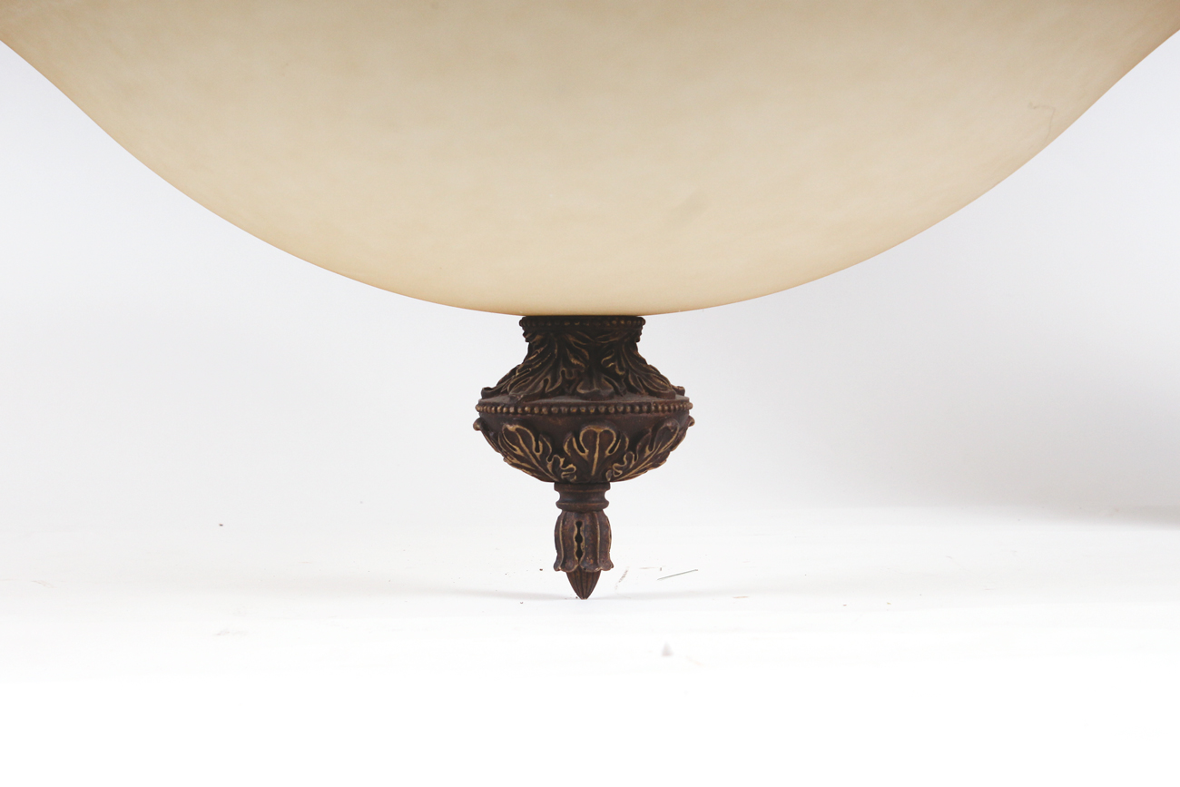 Large Frosted Glass and Wrought Iron Chandelier