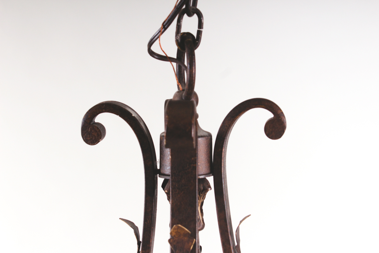 Large Frosted Glass and Wrought Iron Chandelier