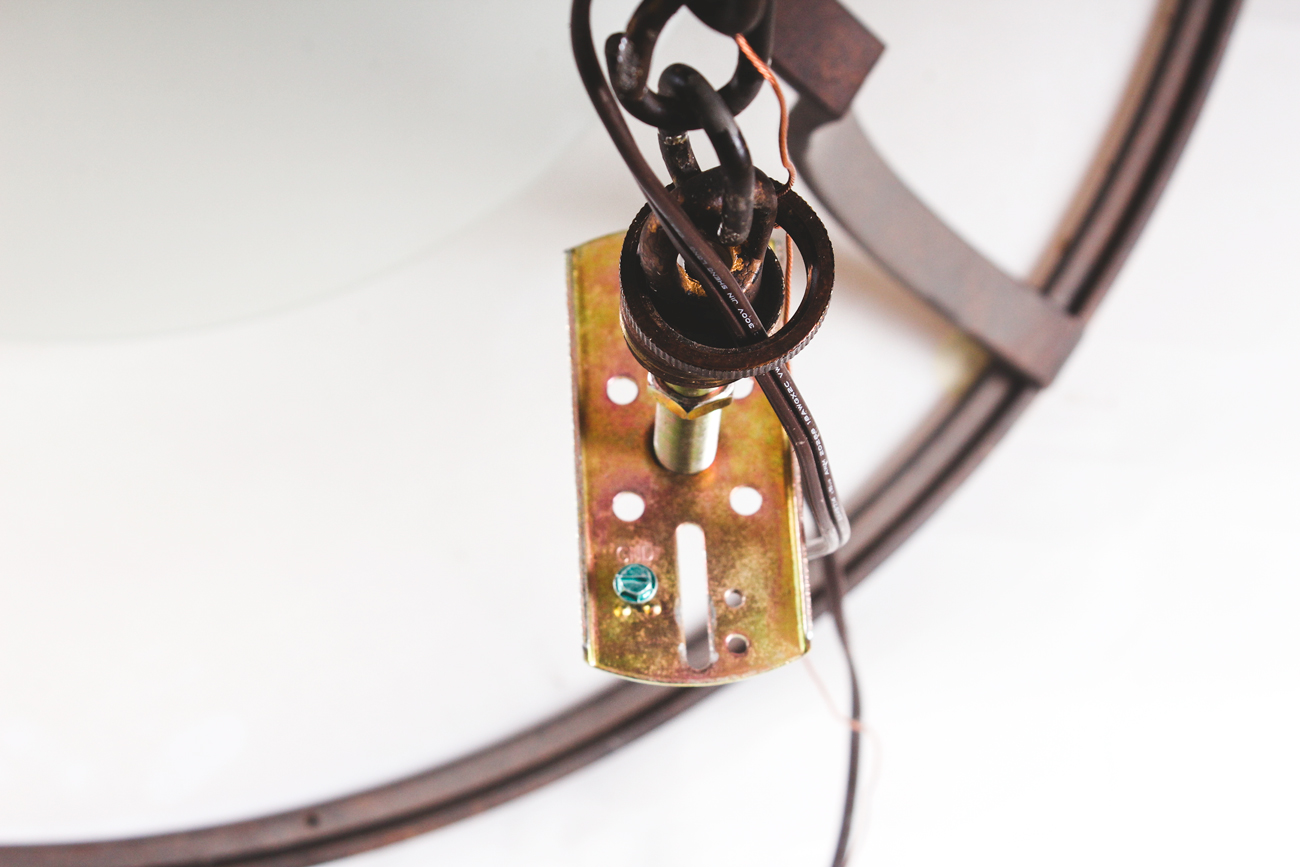 Large Frosted Glass and Wrought Iron Chandelier