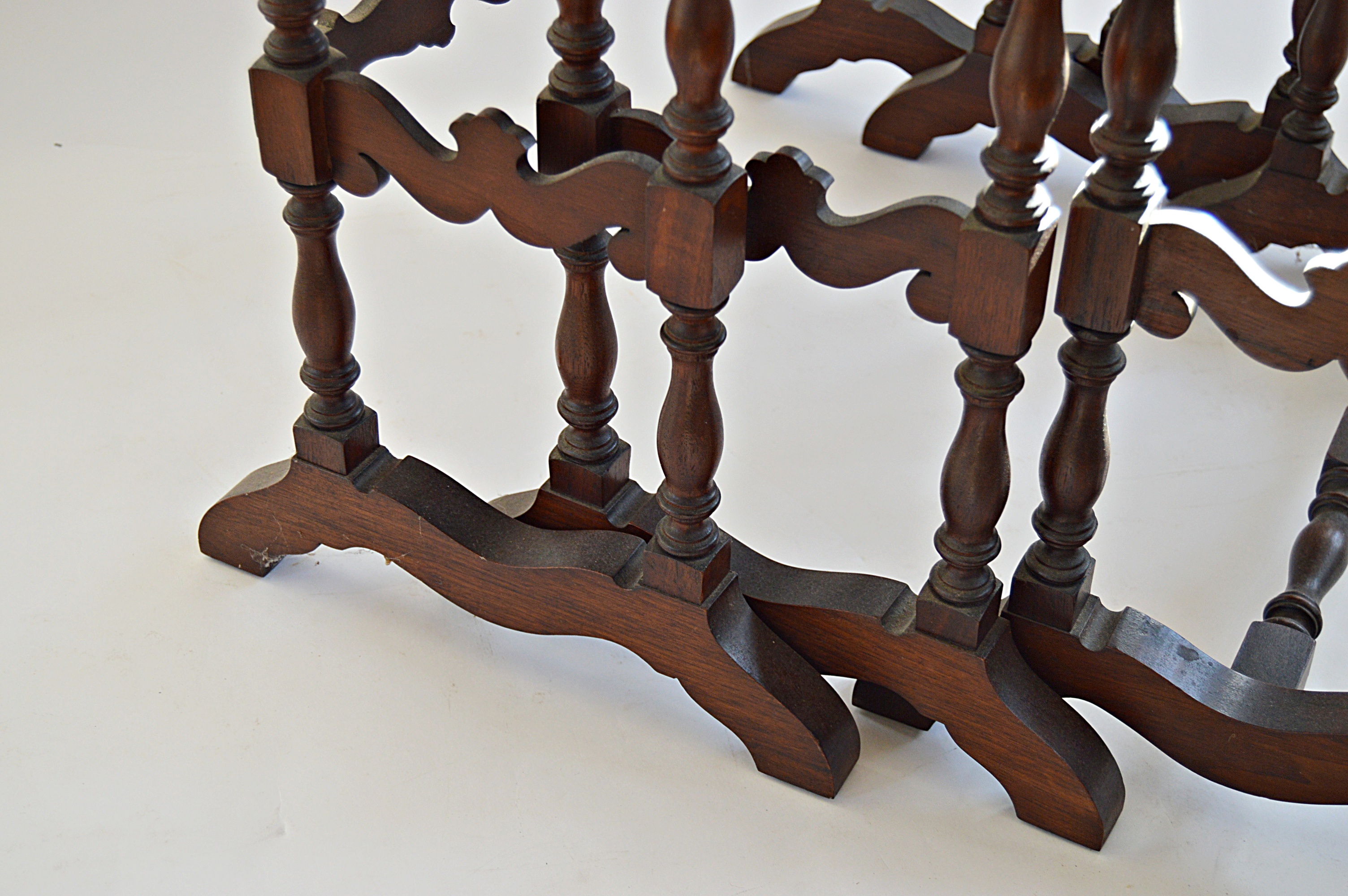 Vintage Mahogany Stacking Table Set with Bookmatched Crotch Mahogany Tops