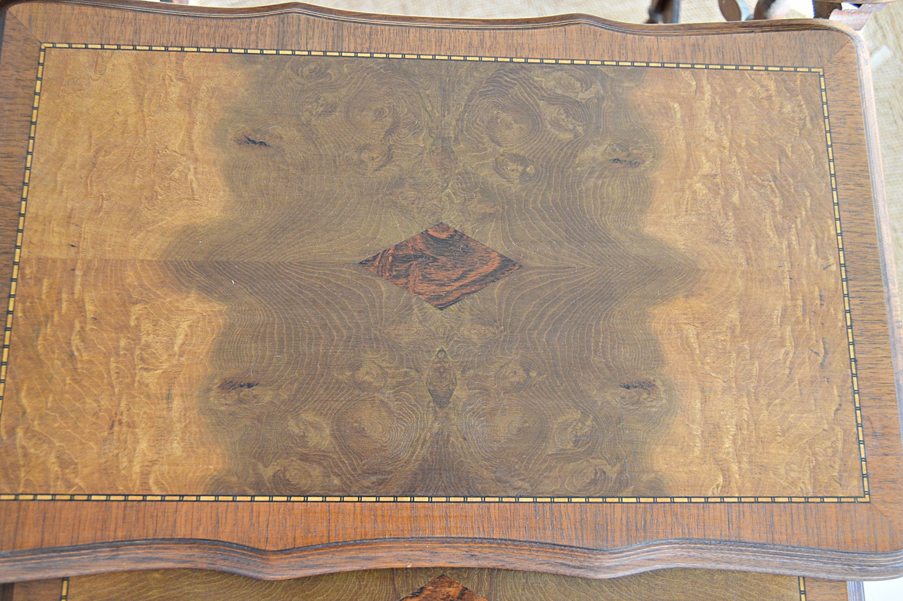 Vintage Mahogany Stacking Table Set with Bookmatched Crotch Mahogany Tops