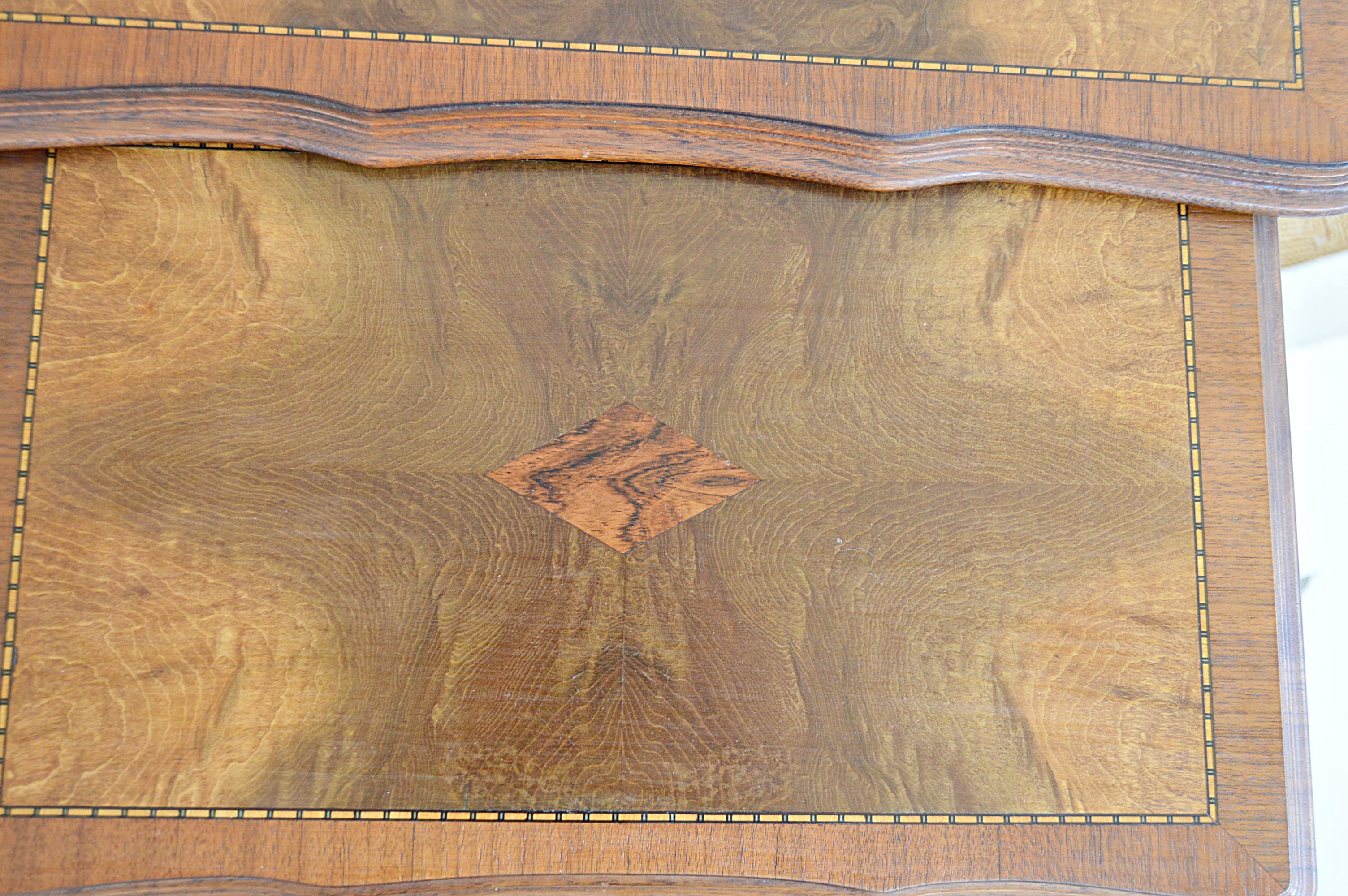 Vintage Mahogany Stacking Table Set with Bookmatched Crotch Mahogany Tops