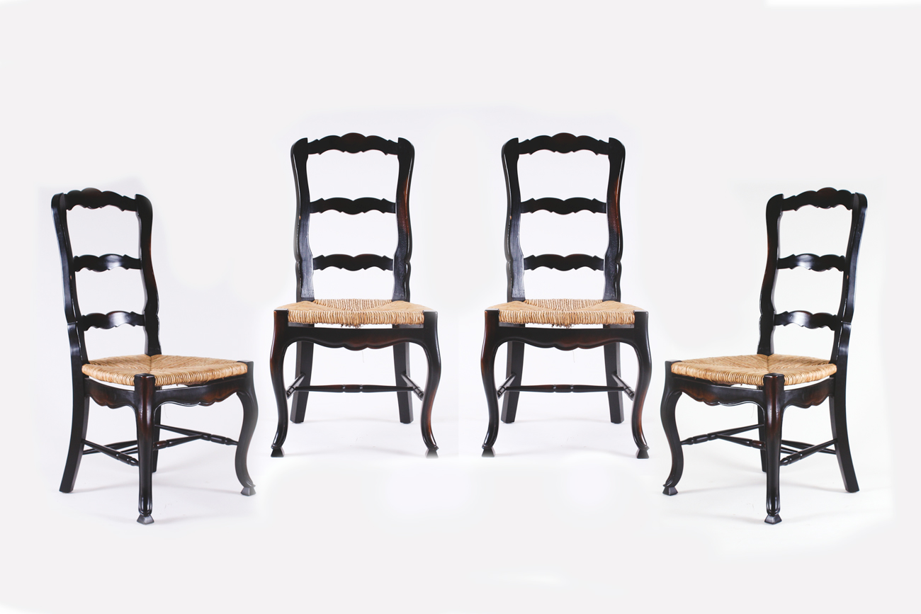 Set of Four Wicker Seat Dining Chairs