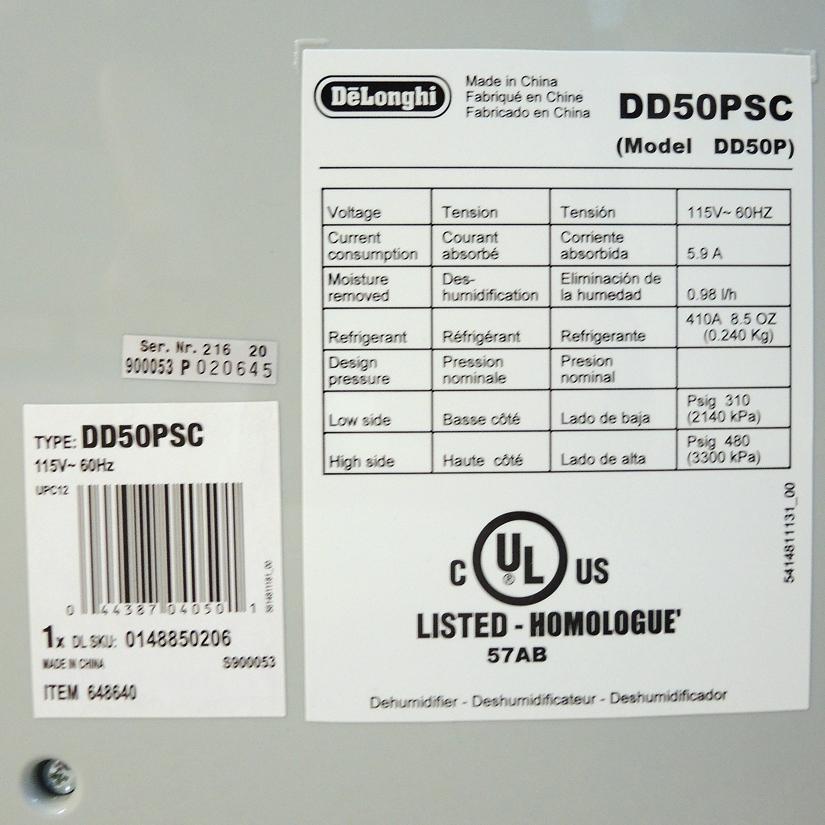 DeLonghi 50 Pint Dehumidifier with Pump System