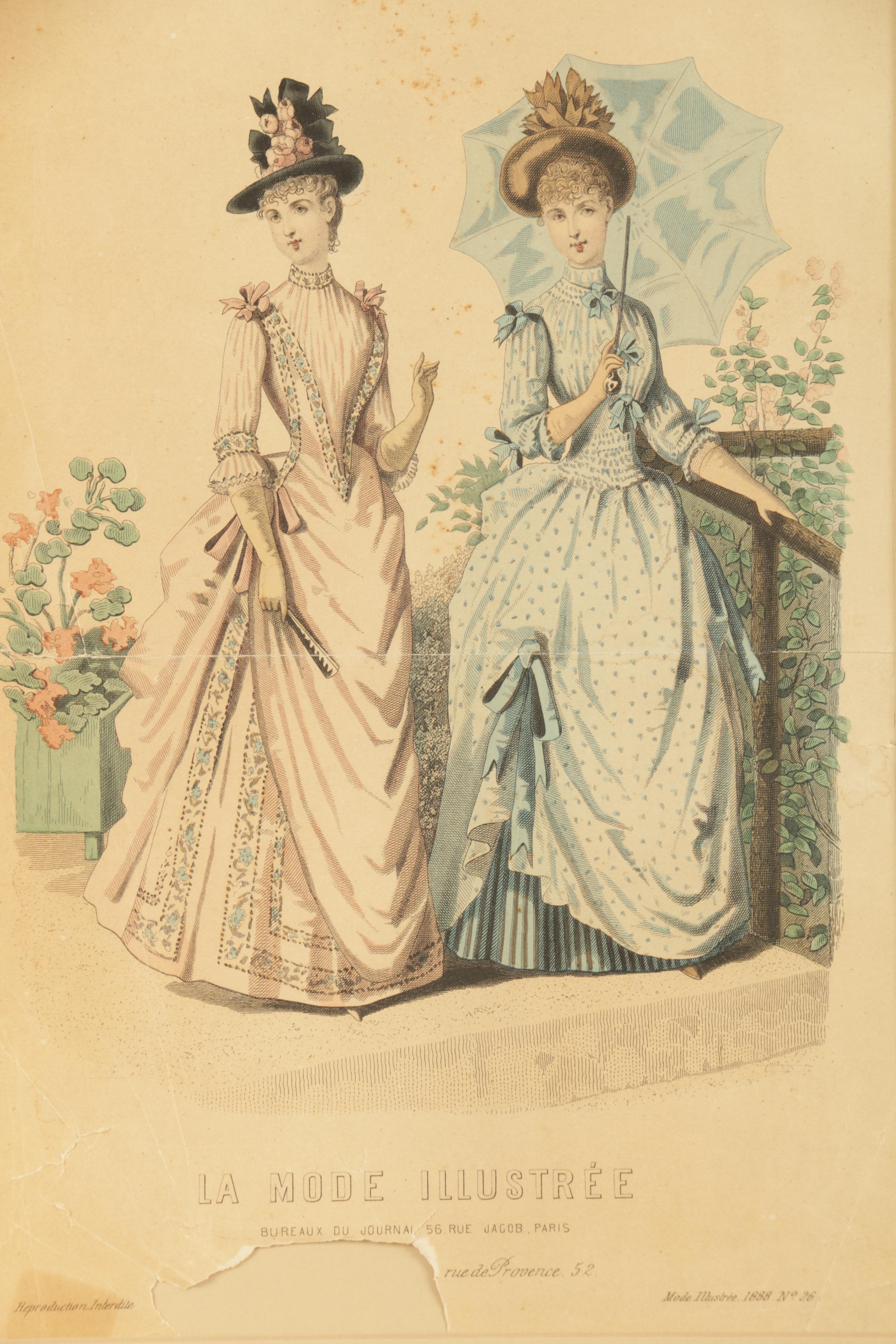 1888 French Hand Colored Fashion Plate from "La Mode Illustrée"