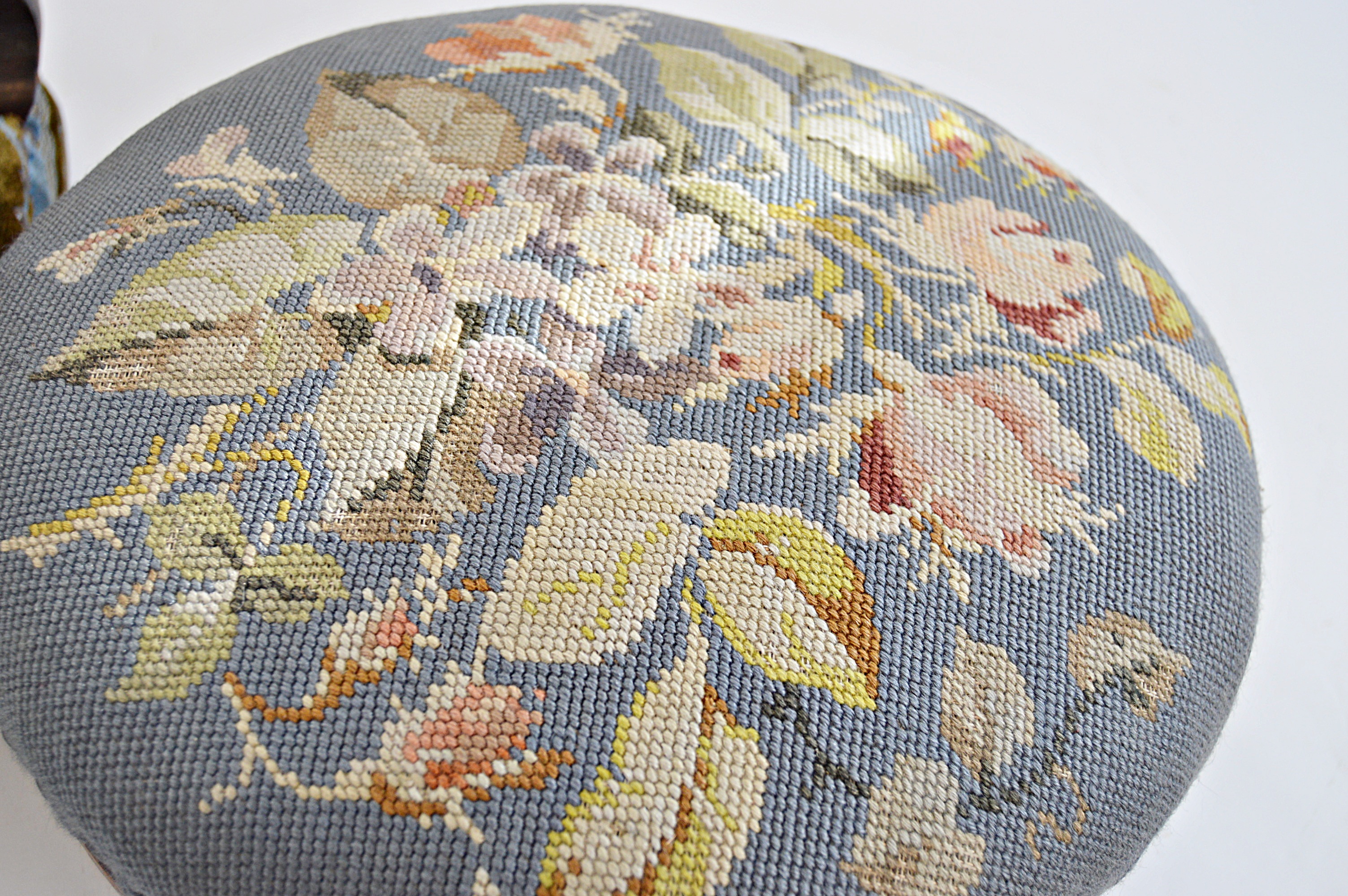 Antique Stools, One with Needlepoint