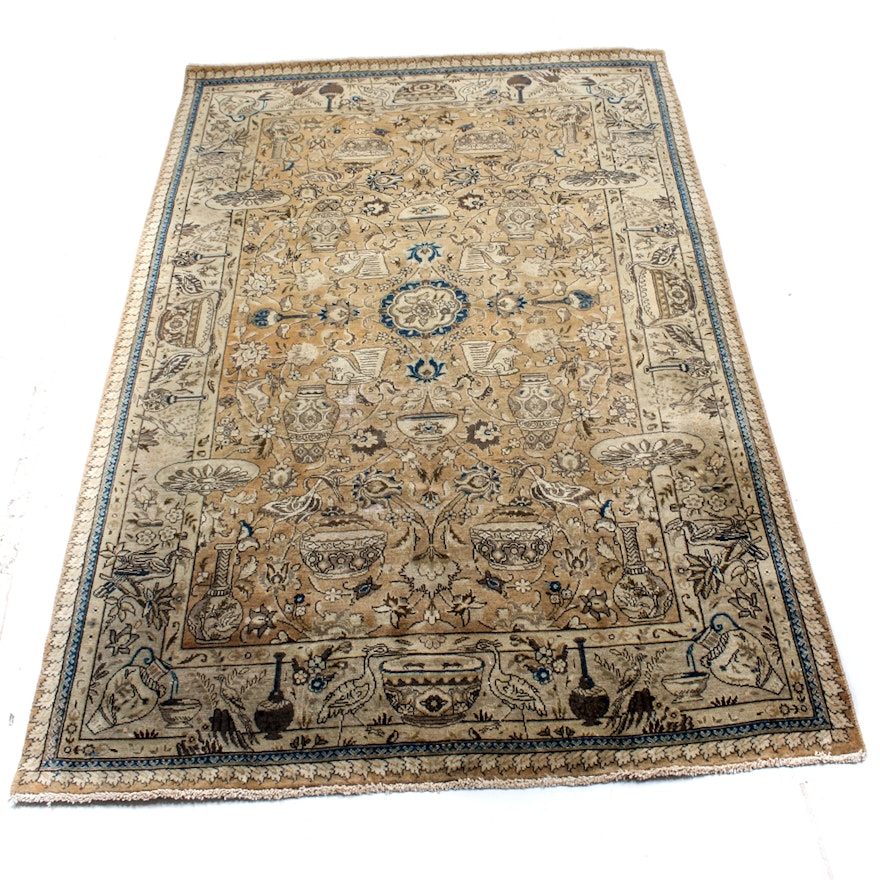 Semi-Antique Hand-Knotted Persian Kashmar Area Rug