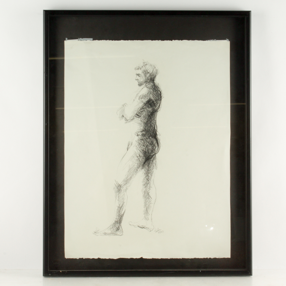 John Tuska Charcoal Drawing of Nude Male Figure