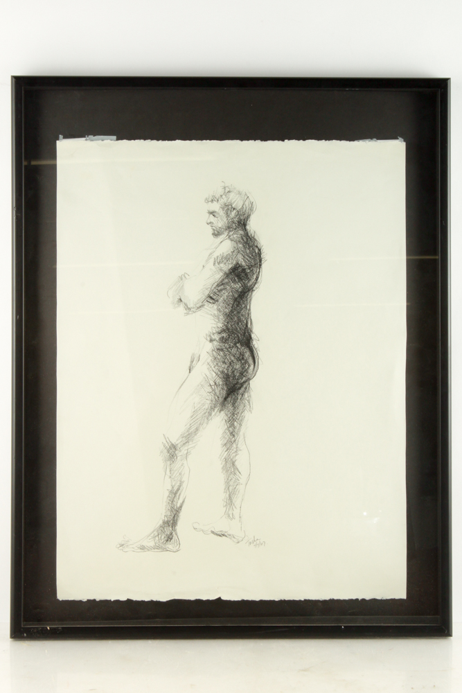 John Tuska Charcoal Drawing of Nude Male Figure