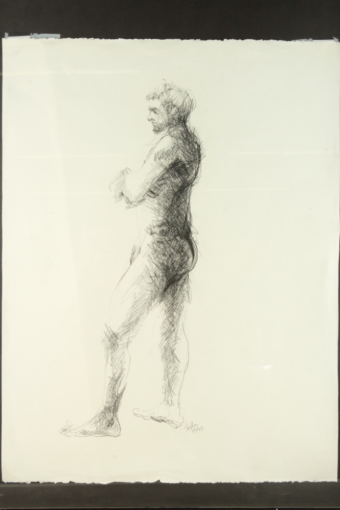 John Tuska Charcoal Drawing of Nude Male Figure