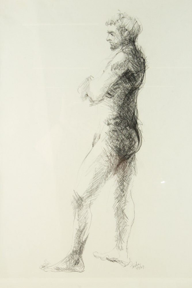 John Tuska Charcoal Drawing of Nude Male Figure