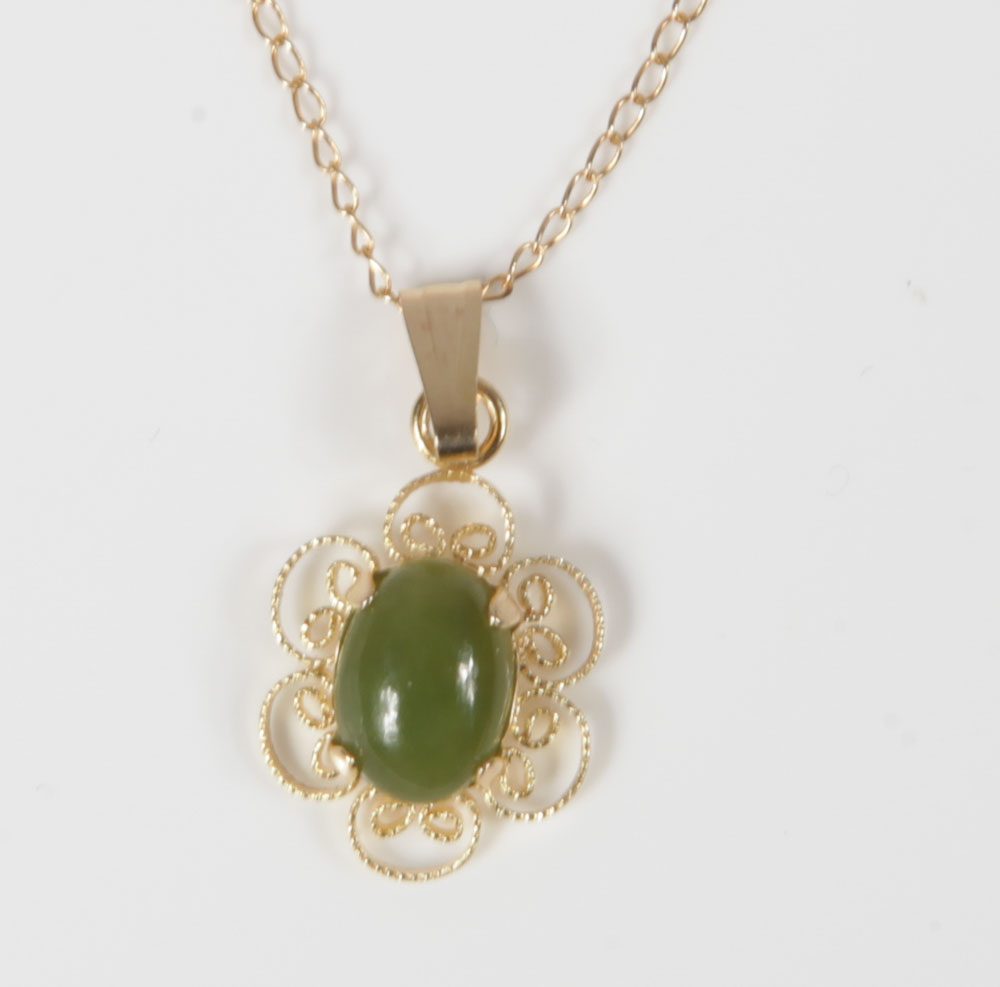 14K Yellow Gold and Jadeite Jade Demi Parure