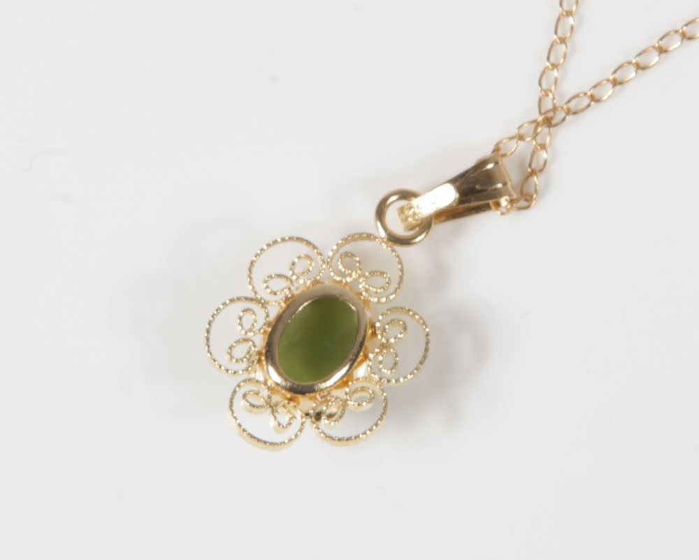 14K Yellow Gold and Jadeite Jade Demi Parure
