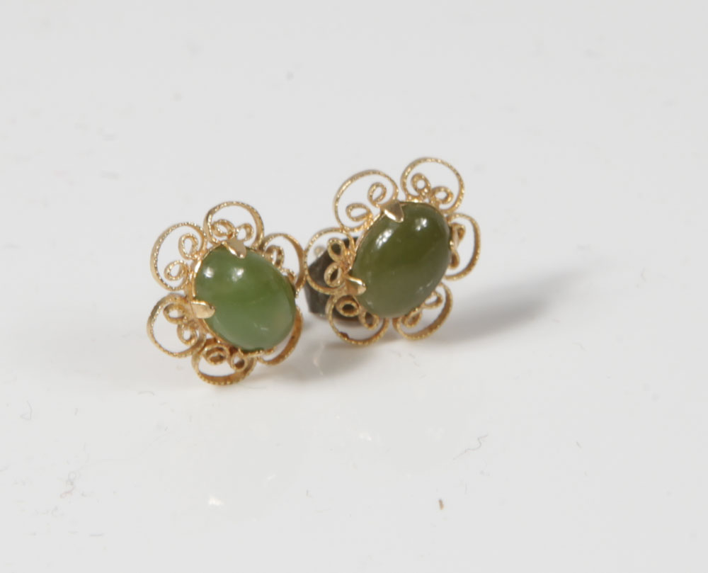 14K Yellow Gold and Jadeite Jade Demi Parure