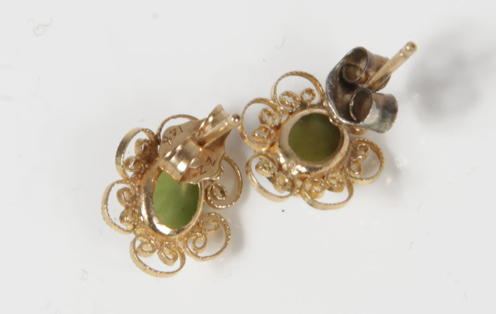 14K Yellow Gold and Jadeite Jade Demi Parure
