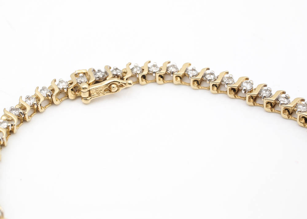 14K Yellow Gold and 2.00 CTW Diamond Tennis Bracelet