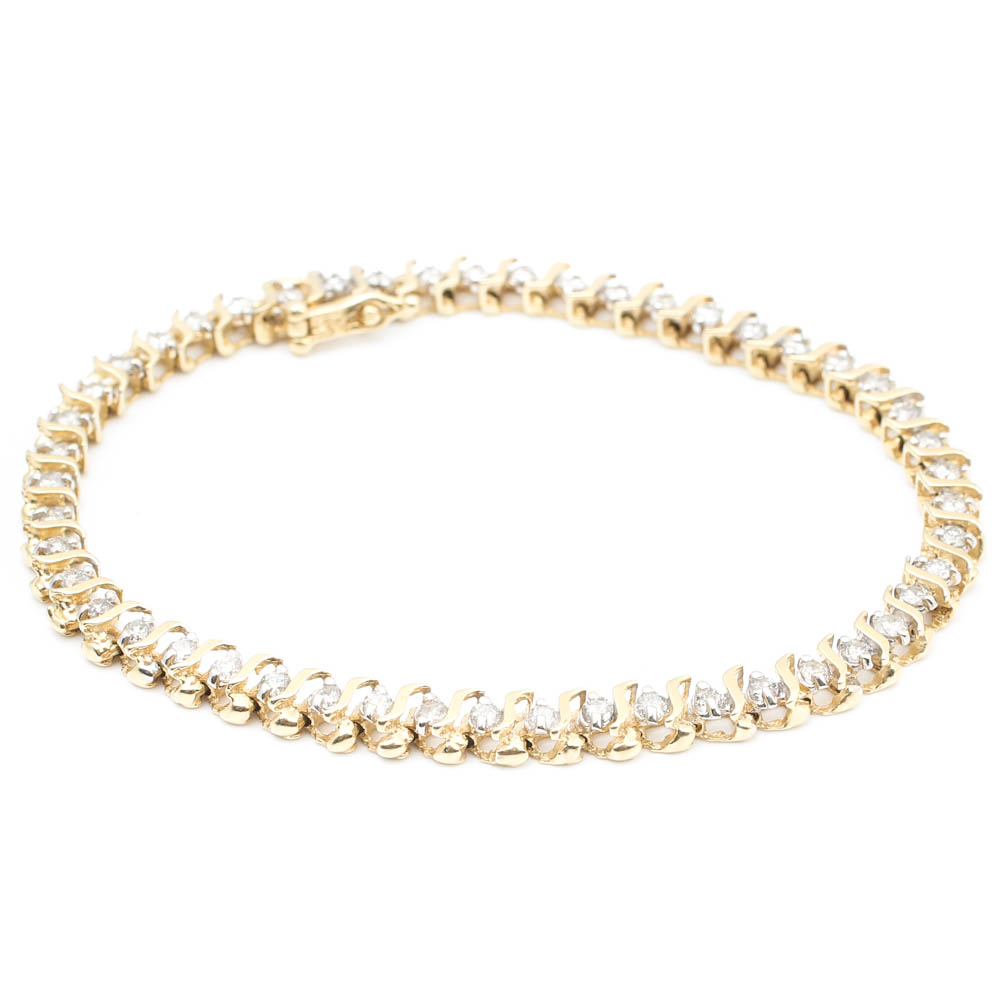 14K Yellow Gold and 2.00 CTW Diamond Tennis Bracelet