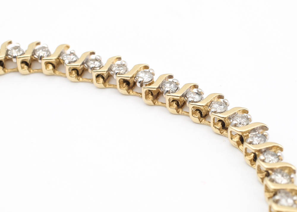 14K Yellow Gold and 2.00 CTW Diamond Tennis Bracelet