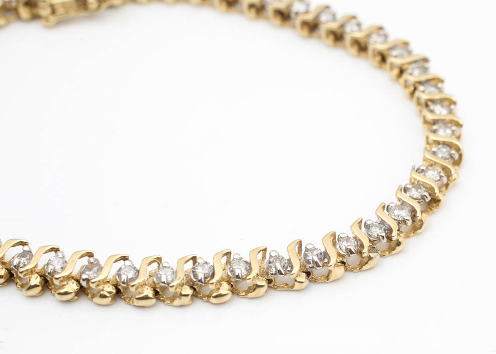 14K Yellow Gold and 2.00 CTW Diamond Tennis Bracelet