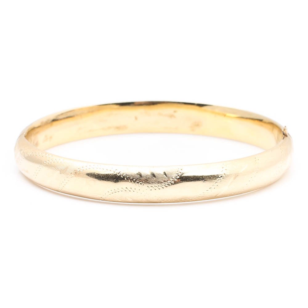 14K Yellow Gold Engraved Bangle Bracelet